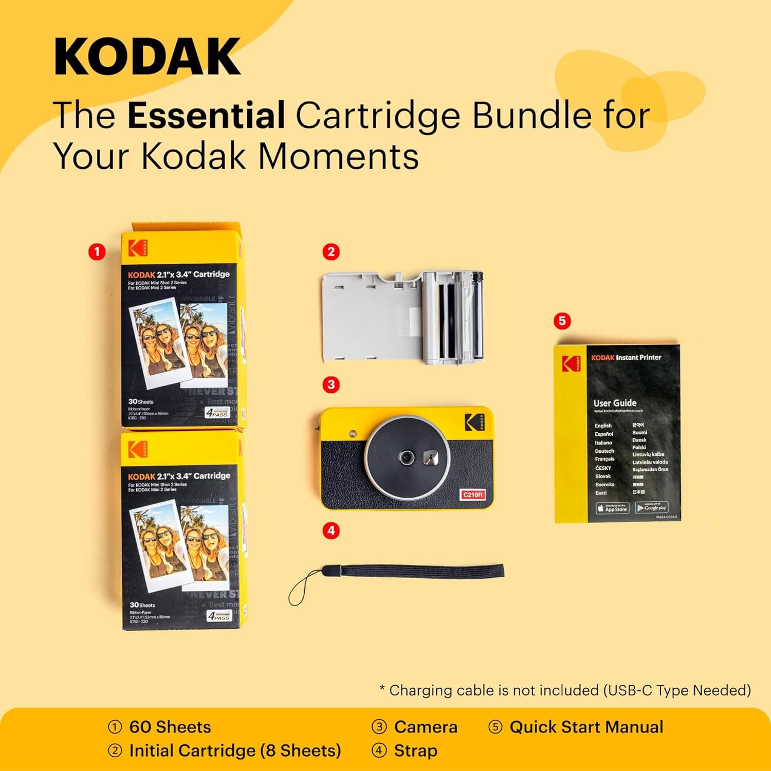 KODAK Mini Shot 2 Retro 4PASS 2-in-1 Instant Digital Camera and Photo Printer (2.1x3.4 inches) Initial 8 Sheets + 60 Sheets Bundle, White White 2x3 Camera + 68 Sheets - Image 4