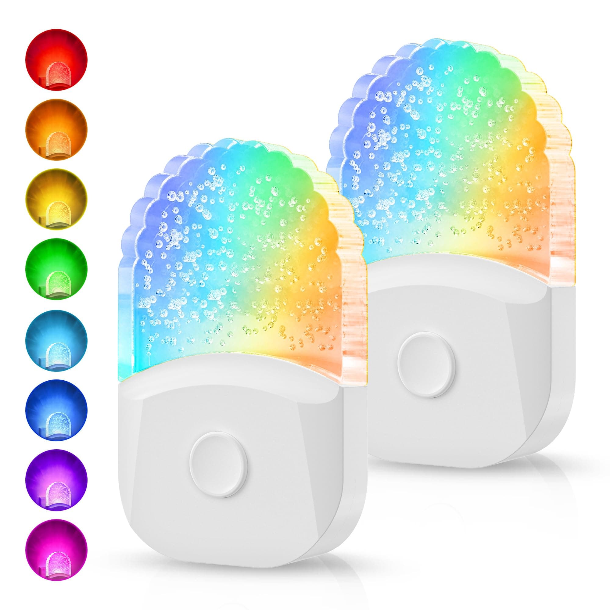 Night Lights Plug Into Wall [2 Pack], Color Changing Night Light for Kids, 8-Color RGB LED Nightlight with Dusk to Dawn Sensor for Bathroom Decor, Children Room, Gift Multicolor 2 Packs