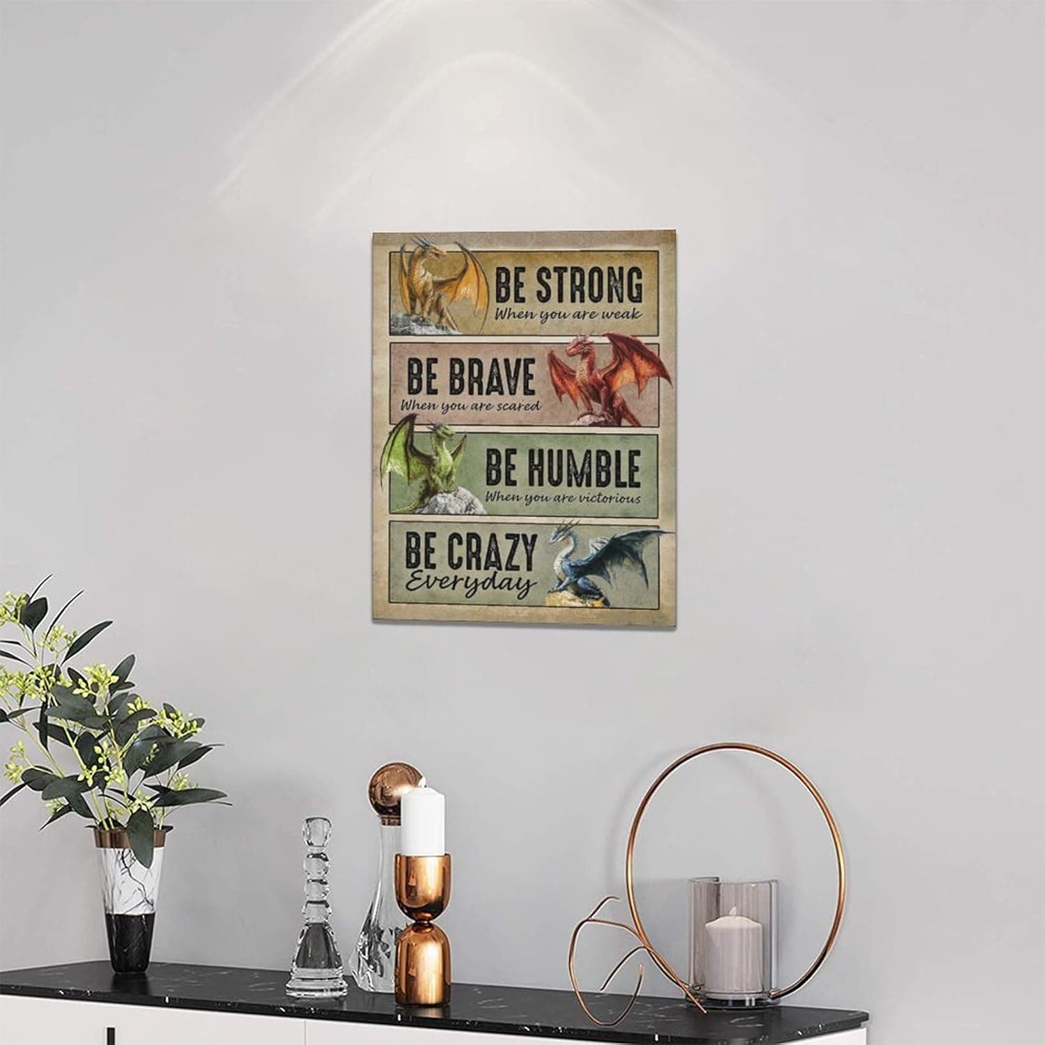 Dragon Wall Art Vintage Dragon Pictures Wall Decor Inspirational Quotes Be Strong Canvas Prints Painting Framed Artwork Decoration for Bedroom Living Room Office Bathroom 12"x16" 16"L x 12"W Dragon-1 - Image 3