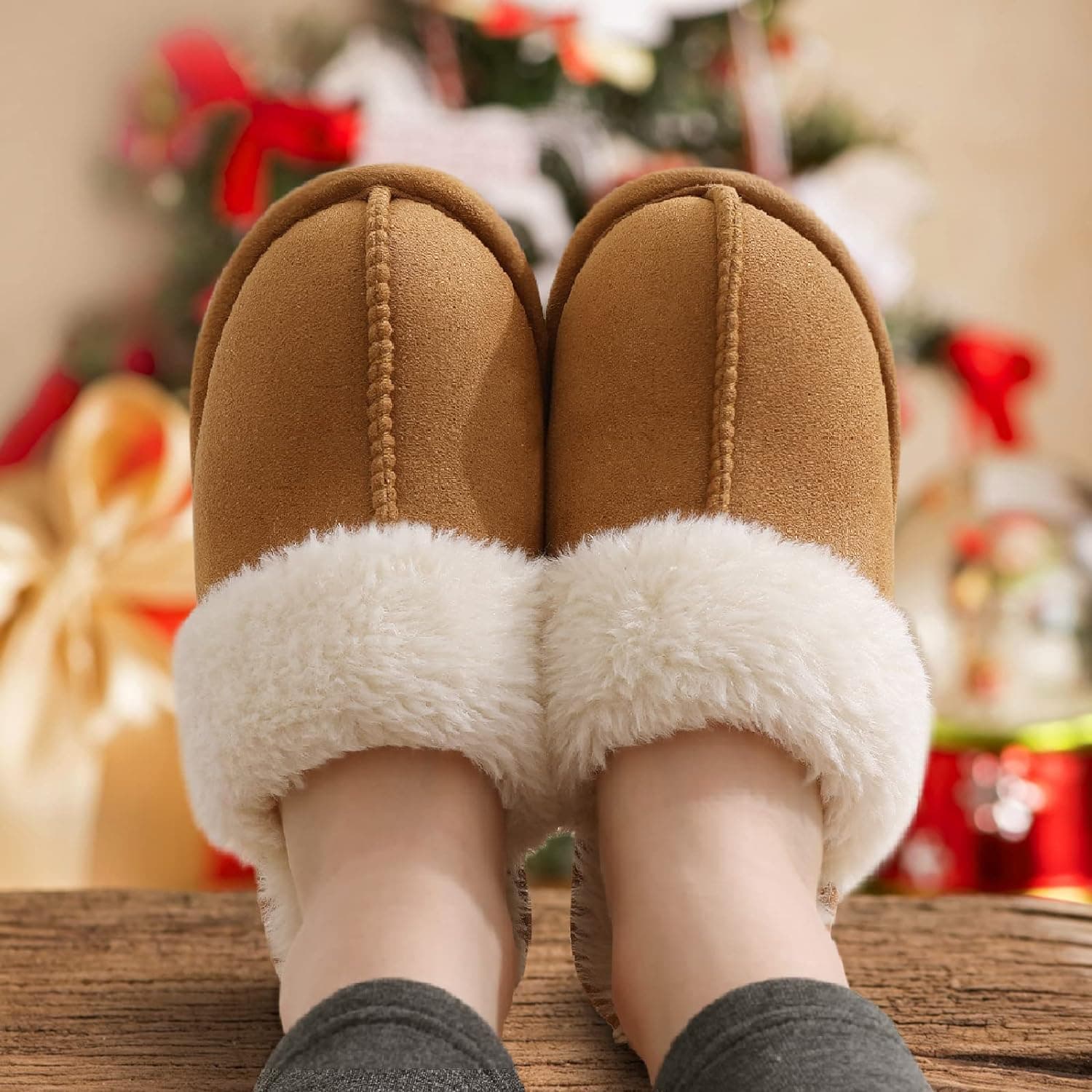 Litfun Women's Fuzzy Memory Foam Slippers Fluffy Winter House Shoes Indoor and Outdoor 8-8.5 Chestnut - Image 3