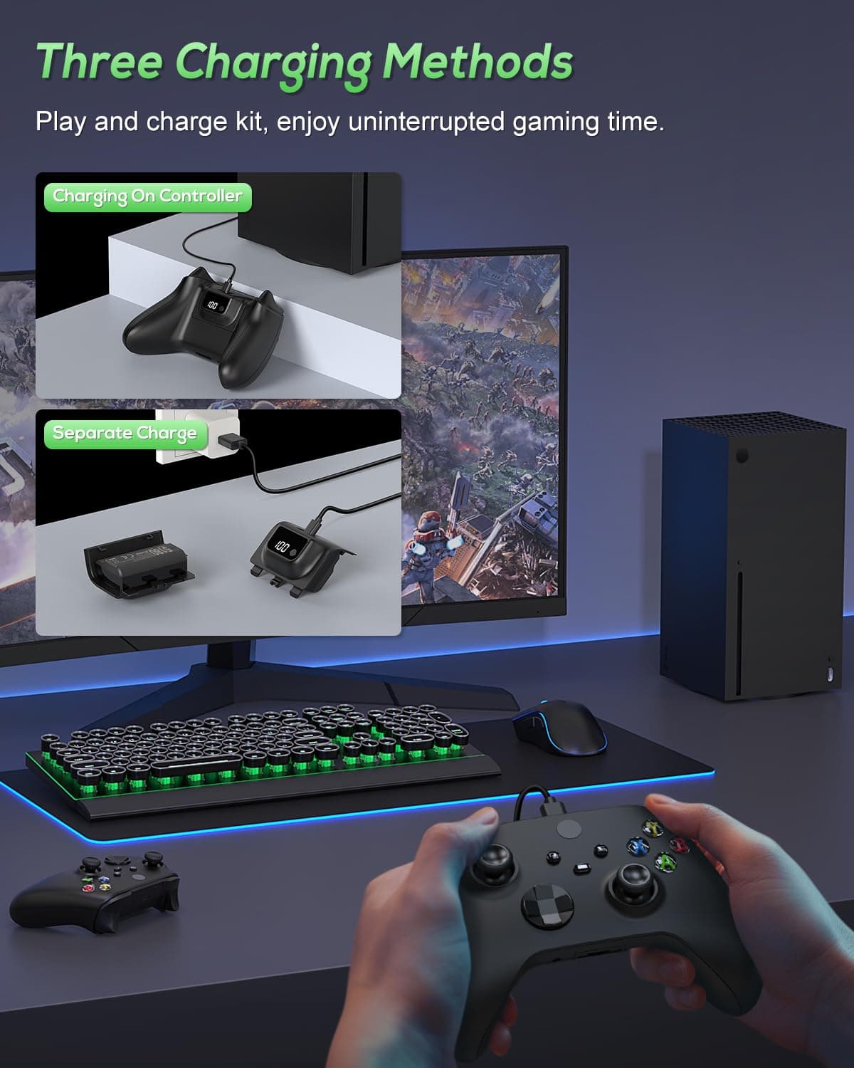 YUANHOT Paquete de Baterías Recargables para Xbox Series X/S, Pantalla LED 2 Paquete 5180mWh Carga Rápida para el Controlador de Xbox, Kit de Juego y Carga para Accesorios de Xbox Series X/S Negro - Image 7