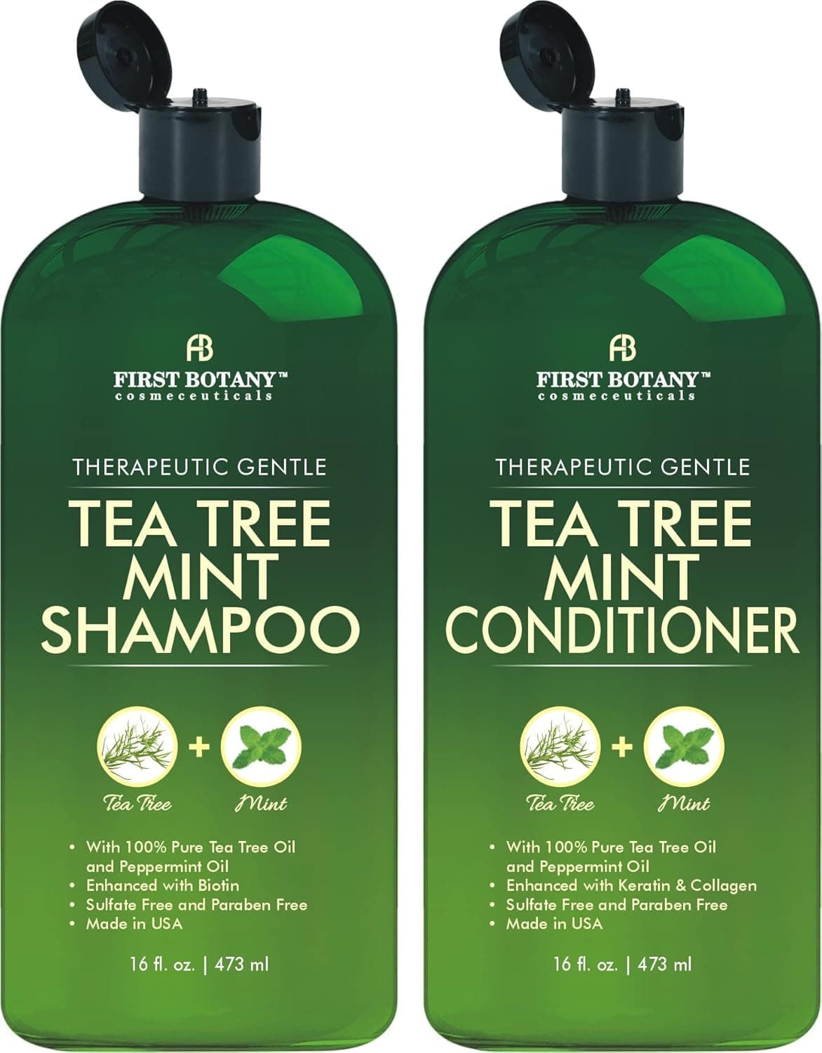 First Botany Tea Tree Mint Shampoo & Conditioner for Men & Women - Pure Tea Tree & Peppermint Oil - Fights Hair Loss, Dandruff, Lice & Itchy Scalp, Promotes Hair Growth - Sulfate Free - 16 Fl Oz x 2 - Image 2
