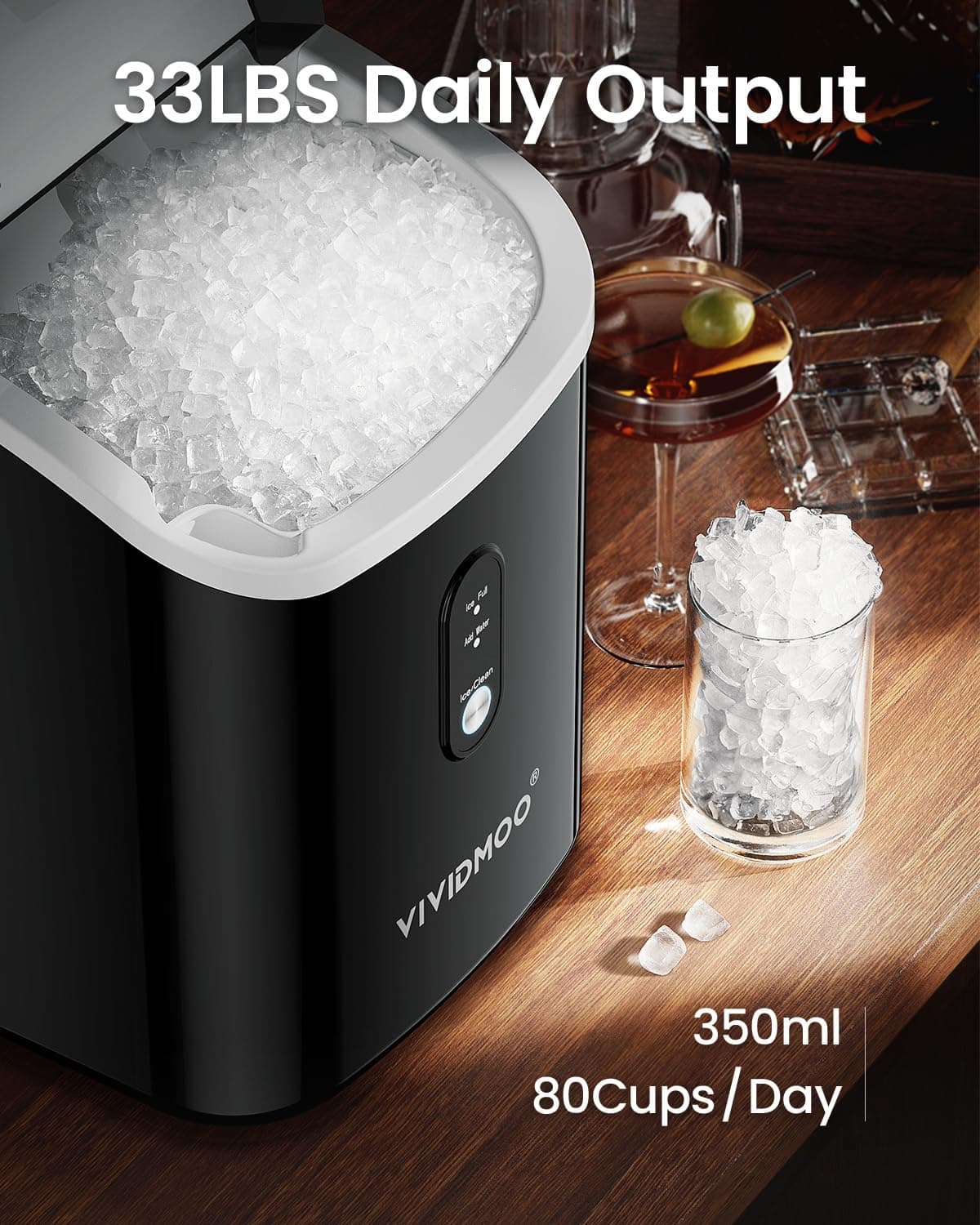 Nugget Ice Maker Countertop, 34lbs/Day, Portable Sonic Pebble Ice Maker with Self-Cleaning, Fast Ice in 6 Mins, Compact Crushed Pellet Ice Machine for Home/Office/Kitchen/RV/Camping, Black Black ICE - Image 4