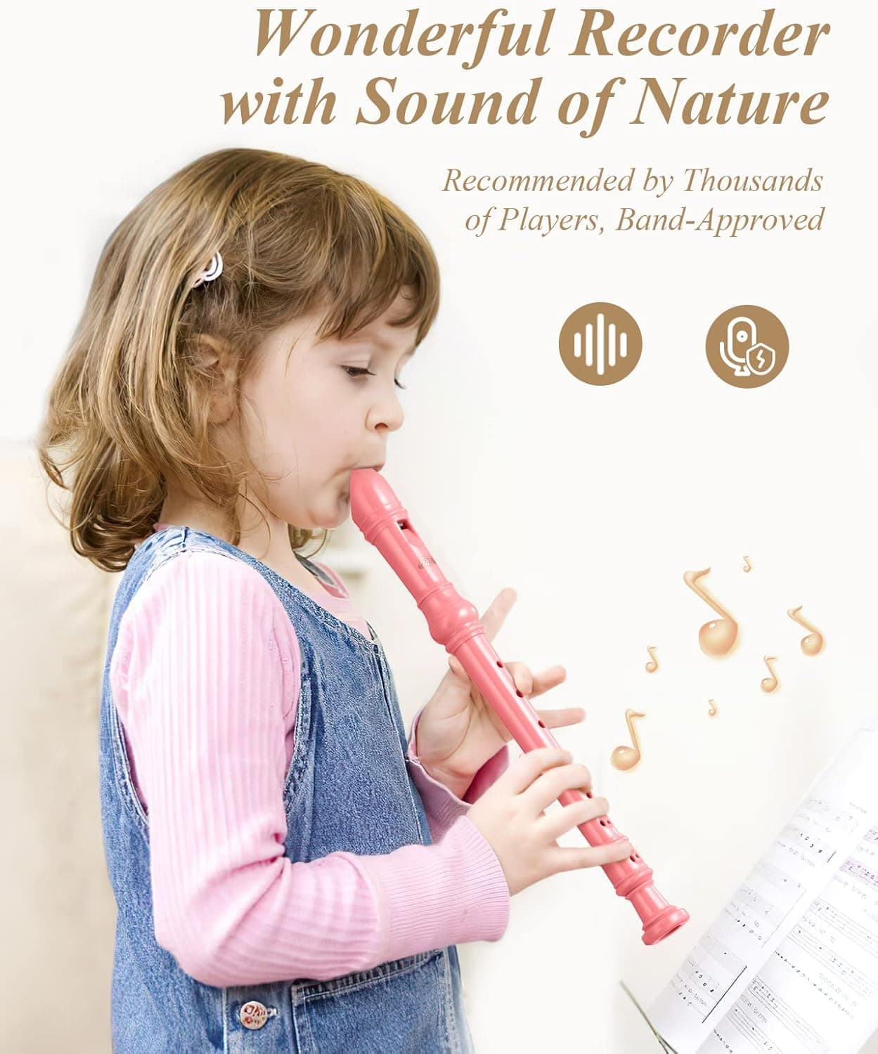 Eastar Soprano Recorder Instrument for Kids Beginners, German Fingering C Key with Cleaning Kit, Thumb Rest, Cotton Bag, Fingering Chart, ERS-21GP, Pink, School-Approved German Light Pink - Image 2