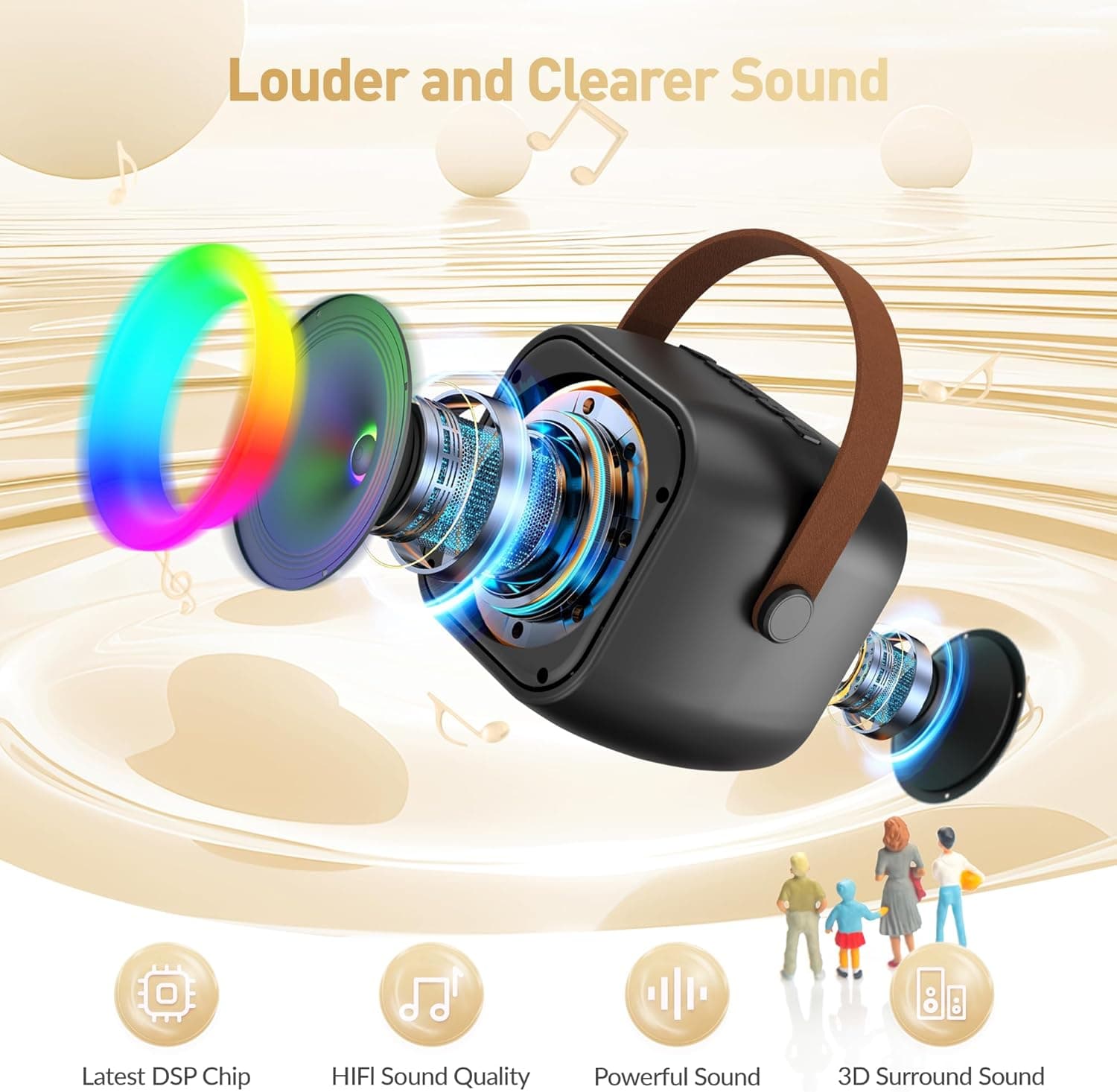 Mini Karaoke Machine, Portable Bluetooth Karaoke Speaker with 2 Wireless Microphones and Party Lights for Kids and Adults, Birthday Gifts for Girls Boys Family Home Party Black 2 Mics - Image 2