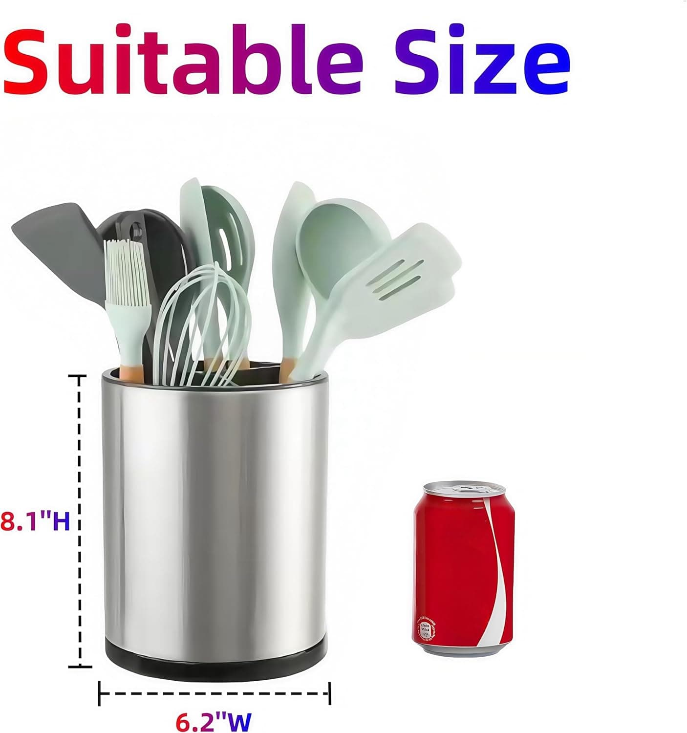 Kitchen Utensil Holder Extra Large 360°Rotating For Counter Organizer Stainless Steel Storage Cooking Silverware Caddy 3 Compartment Flatware Spoon Spatula Tool Cutlery Container（Silvery） Large silvery - Image 4