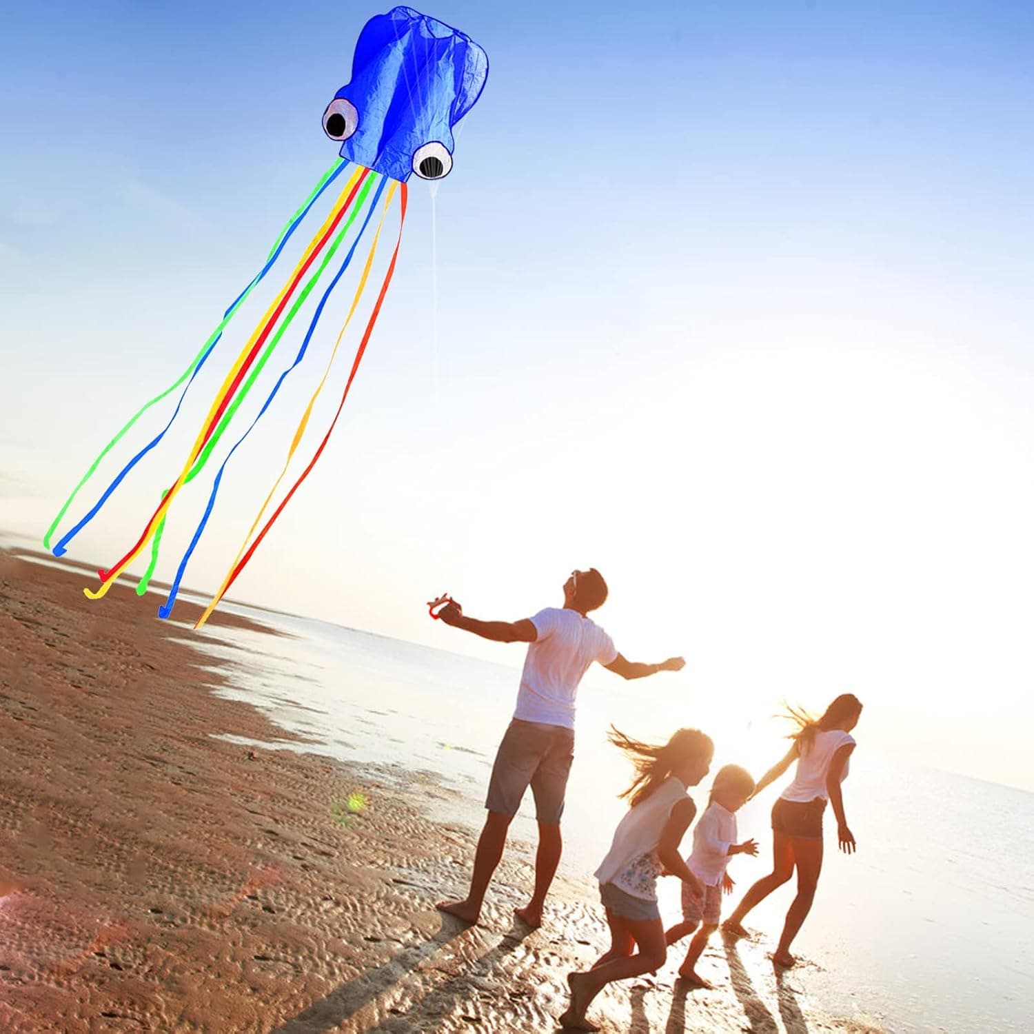 Hengda Kite Soft Octopus Kite Series, Beautiful Kite with Long Colorful Tail for Kids and Adults, Easy to Fly Beach Kites, Excellent Outdoor Games and Activity Toys, Suitable for Beginners. 3 Blue+Red+Green - Image 7