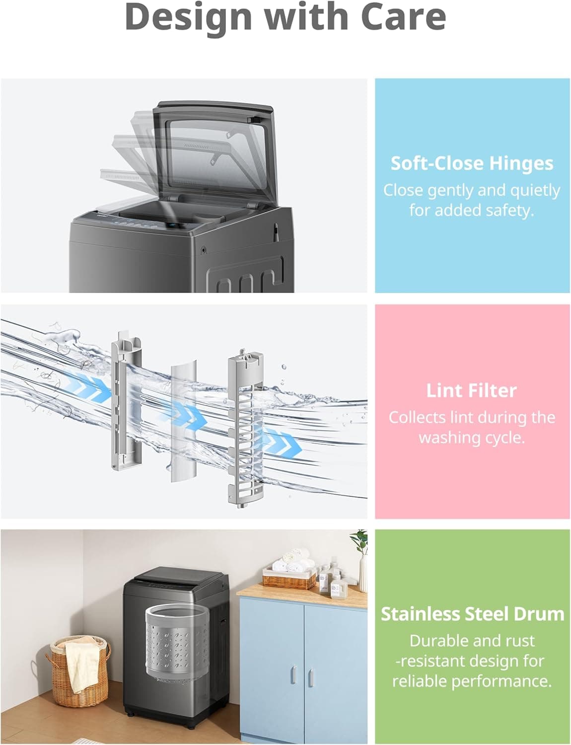 COMFEE’ 1.6 Cu.ft Machine à Laver Portable, Capacité de 11lbs, Laveuse Compacte Automatique avec Roues, 6 Programmes de Lavage - Image 8