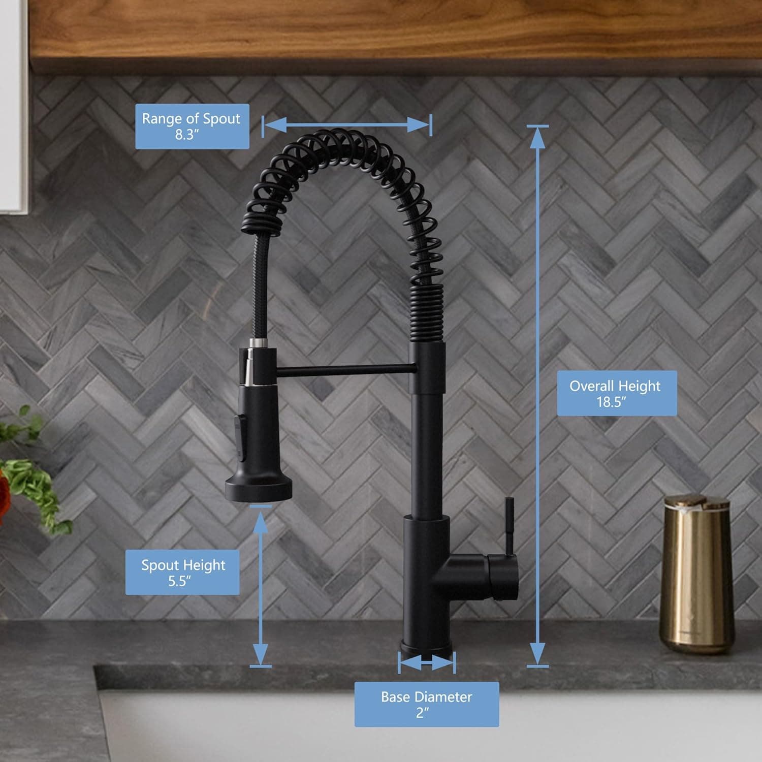 GIMILI Black Kitchen Faucet with Pull Down Sprayer Single Hole Spring Kitchen Sink Faucet, Suitable for Farmhouses, RV, Utility Laundry Room, Outdoor, and Campers. Llave para fregadero de cocina Matte Black Classic - Image 2