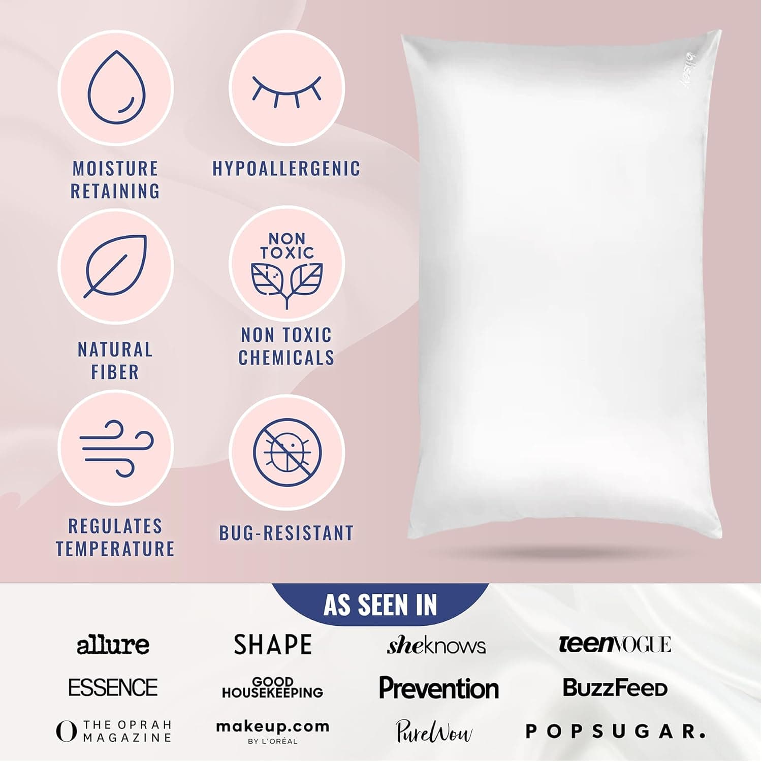 Blissy Silk Pillowcase - 100% Pure Mulberry Silk - 22 Momme 6A High-Grade Fibers - Silk Pillow Cover for Hair & Skin - Regular, Queen & King (Blissy White, Standard) Blissy White Standard - Image 6