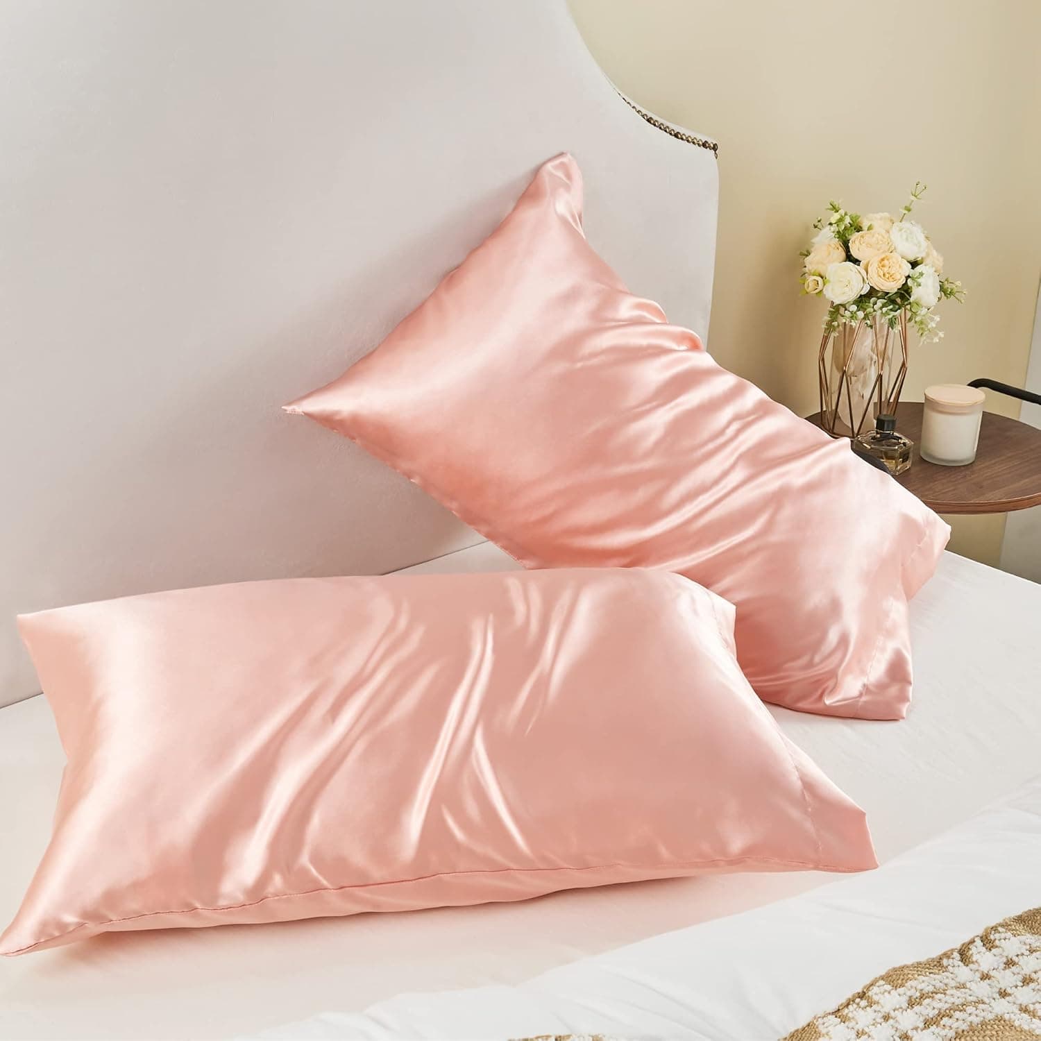 BEDELITE Satin Pillowcase for Hair and Skin, Super Soft and Cooling Similar to Silk Pillow Cases 2 Pack with Envelope Closure, Gift for Women Men(20"x26" Standard Size, Coral) Standard (20x26 Inch) Coral 2 - Image 9