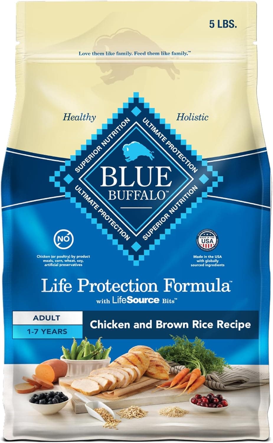 Blue Buffalo Life Protection Formula Adult Dry Dog Food, Helps Build and Maintain Strong Muscles, Made with Natural Ingredients, Chicken & Brown Rice Recipe, 5-lb. Bag Chicken & Brown Rice 5 Pound (Pack of 1) - Image 2