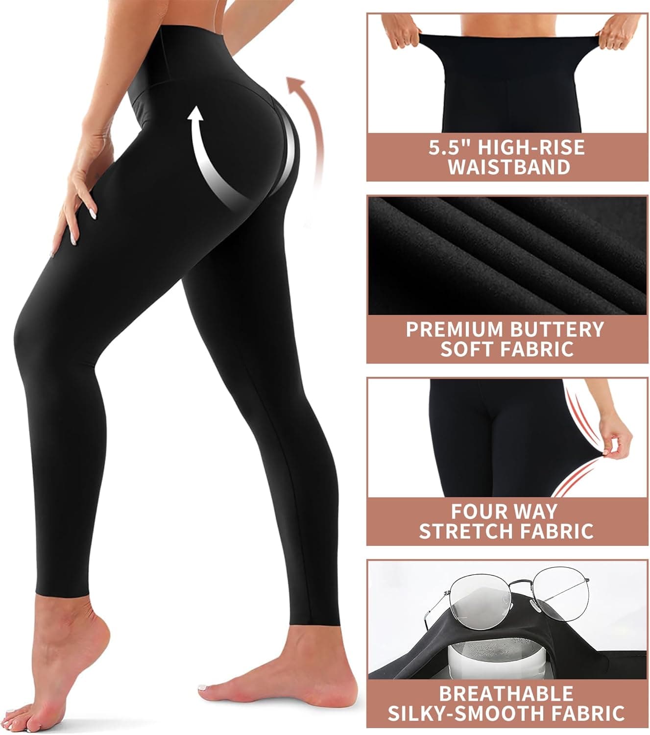 Leggings para sa Kababaihan - Mataas na Baywang na Buong Haba na Buttery Soft Yoga Pants para sa Workout Athletic Daily 01-black Small-Medium - Image 6