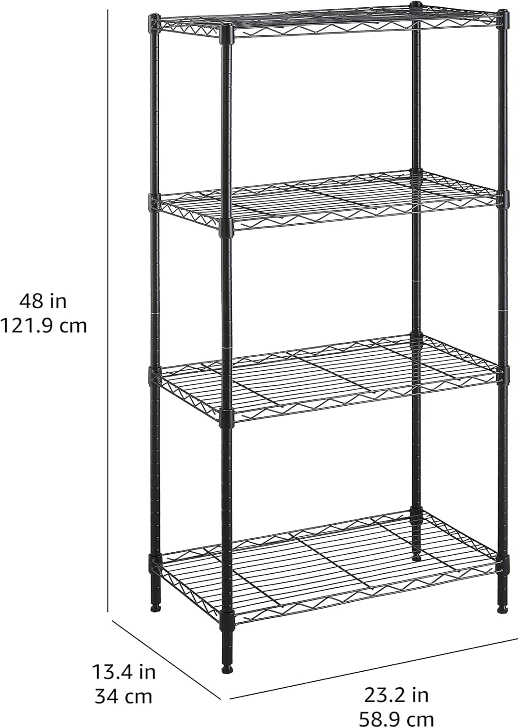 Amazon Basics 4-Shelf Steel Wire Storage Rack, Adjustable, Sturdy, Easy Assembly, 13.4 D x 23.2 W x 48 H in, Black 4-Shelf Narrow Black - Image 9