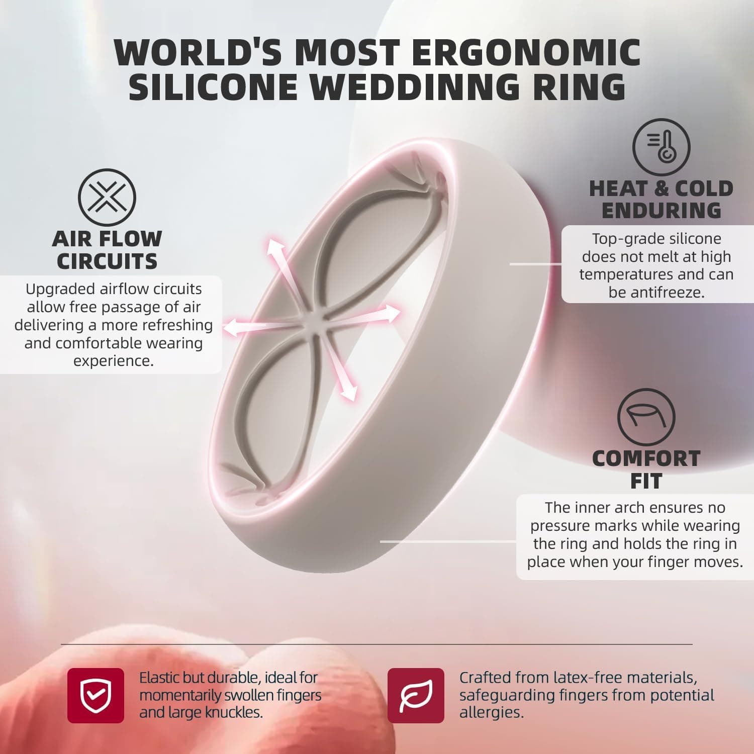 Egnaro 4/5/8 Variety Multipack Ergonomic Breathable weeding band Rings, 6mm Wide - 2mm Thick Rubber Wedding rings Women, silicone Rings Women with Half Size SETA1-Black,Cool gray,Light gray green,Lavender 6.5-7 - Image 3