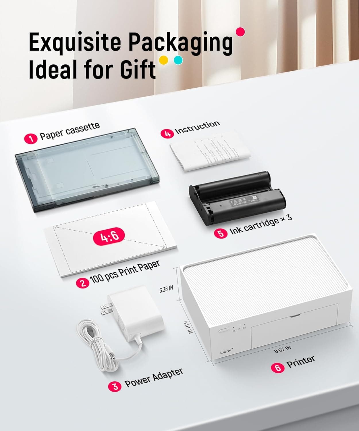 Liene M100 4x6'' Photo Printer, Phone Printer 100 Sheets & 3 Cartridges, Full-Color Photo, Portable Instant Photo Printer for iPhone Android, Thermal Dye Sublimation, Wi-Fi Picture Printer 100 Papers Printer+100 Sheets - Image 9