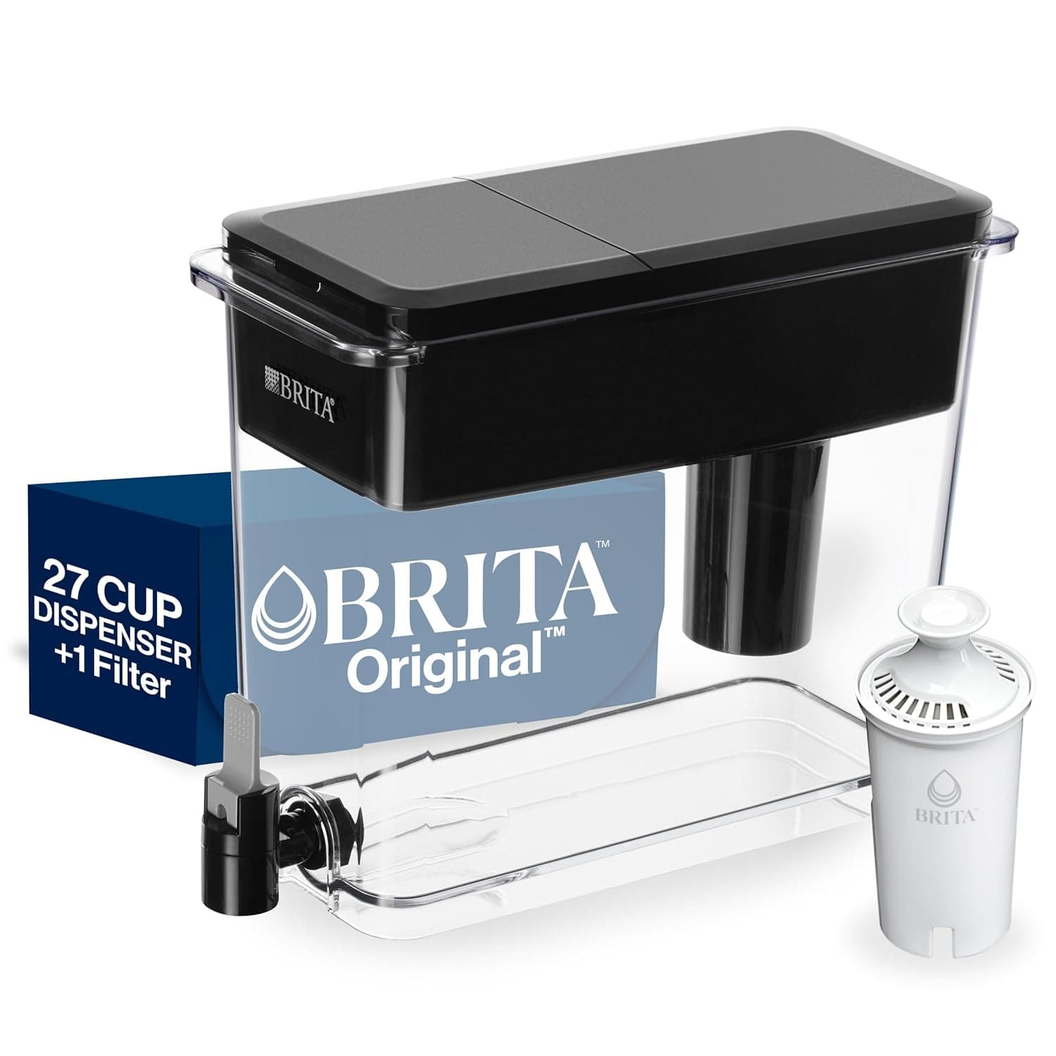 Brita UltraMax Large Water Dispenser With Standard Filter, BPA-Free, Reduces Copper, Cadmium and Mercury Impurities, Lasts 2 Months or 40 Gallons, Includes 1 Filter, Kitchen Accessories, Large 27-Cup Black Standard - Image 2