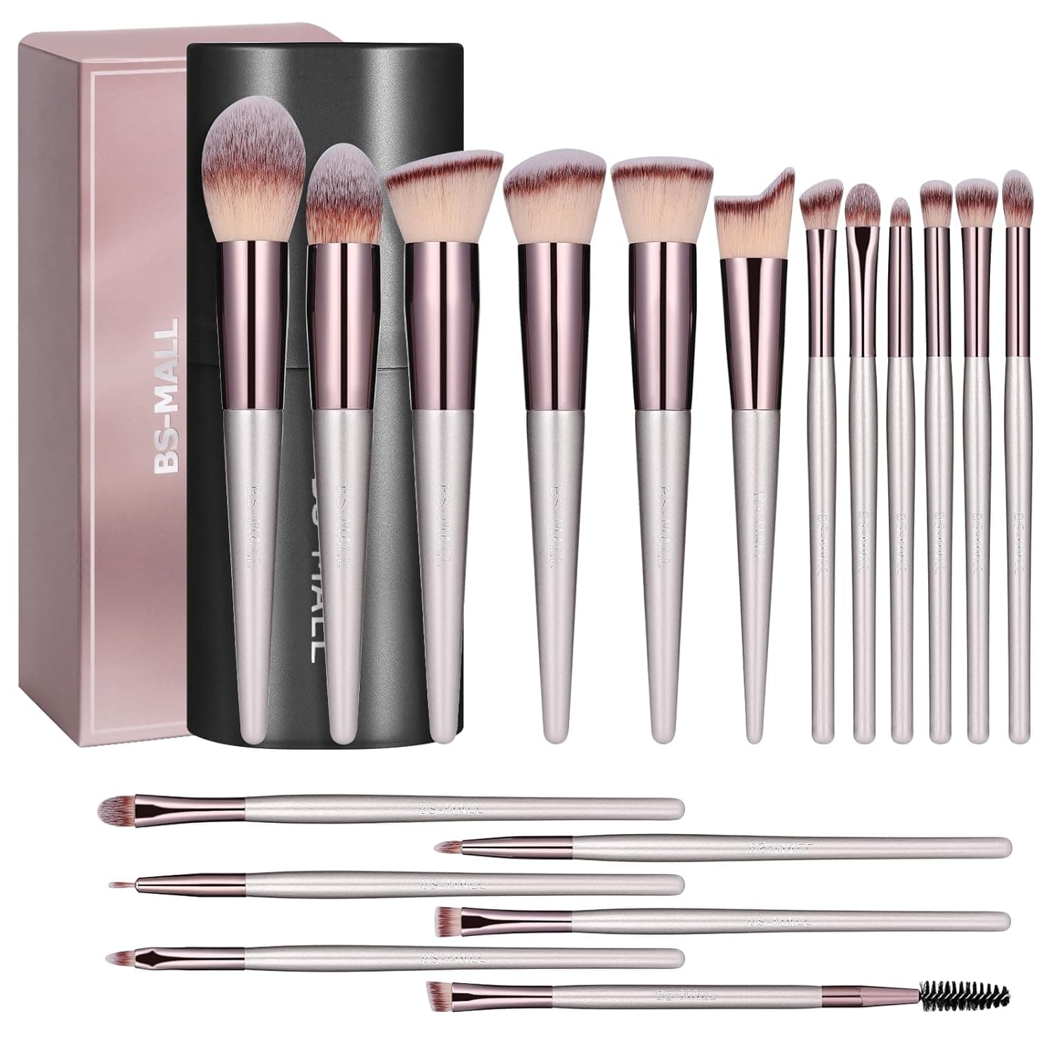 BS-MALL Makeup Brush Set 18 Pcs Premium Synthetic Foundation Powder Concealers Eye shadows Blush Makeup Brushes with black case A-Champagne - Image 2