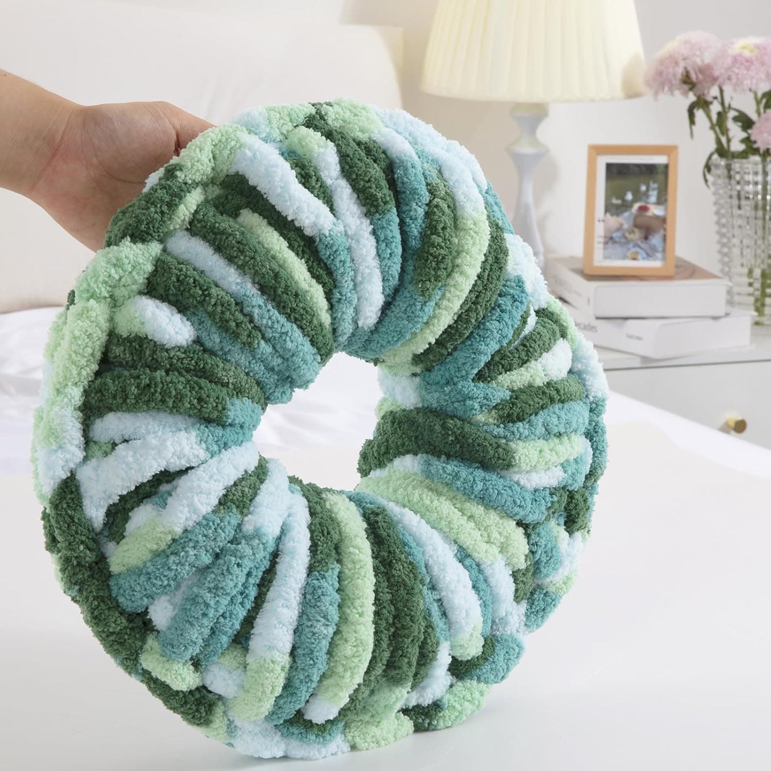 HOMBYS 8 Pack Giant Chunky Yarn for Crocheting,Super Bulky Large Soft Fluffy Yarn,Tie Dye Plush Fuzzy Yarn,Mixed Color Thick Chenille Yarn for Hand Knitting/Arm Knitting (Mint, Teal, Green) Mint,Teal,Green 8 Pack - Image 5