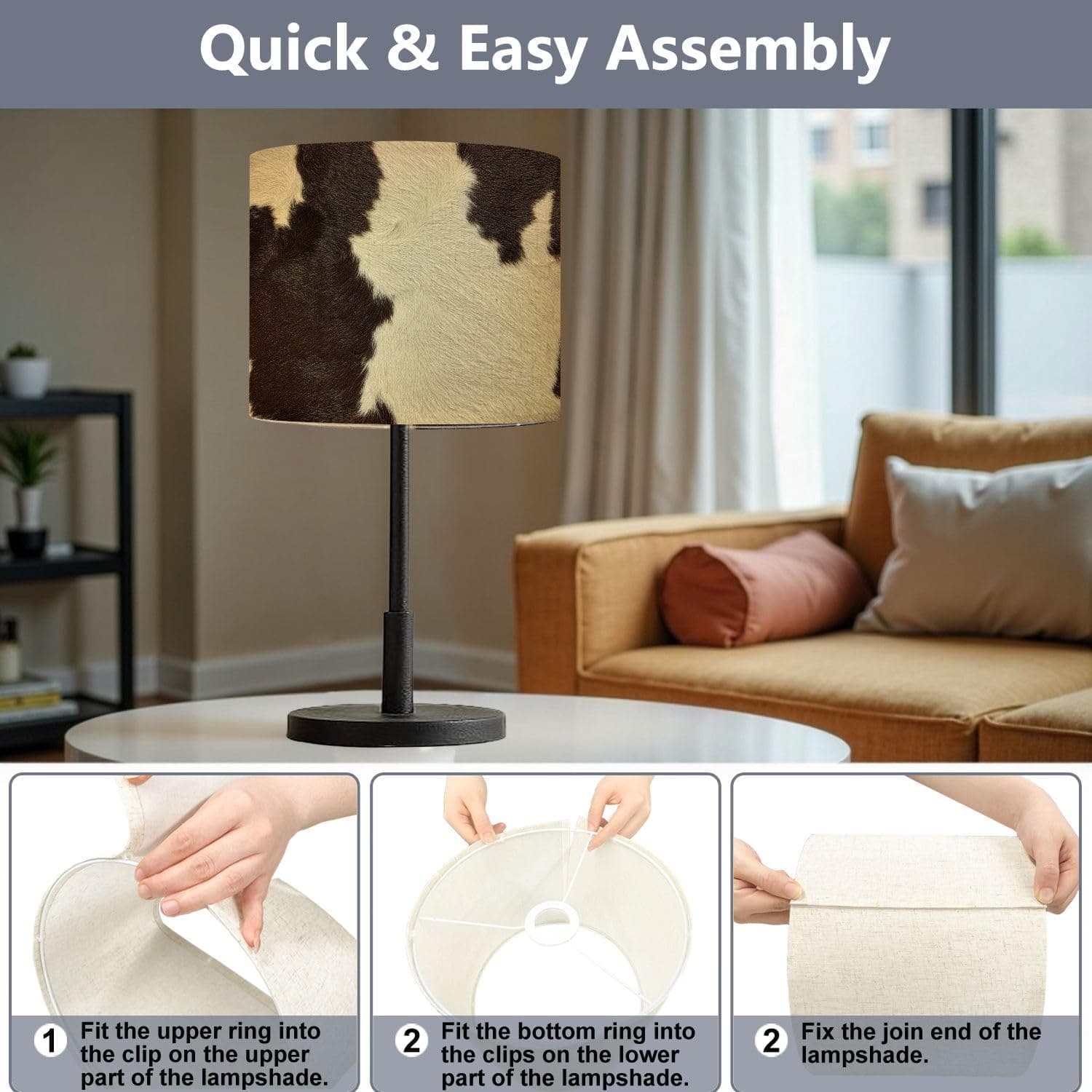 Drum Lamp Shades Set of 2 Real Cowhide Beautiful white brown cowhide Close up cow Lampshades for Floor Lamps Table Lamps Pendant Light 11"x8.9" Large Replacement Linen Lampshade 8.9"x11"-2 Pack Color1 - Image 8