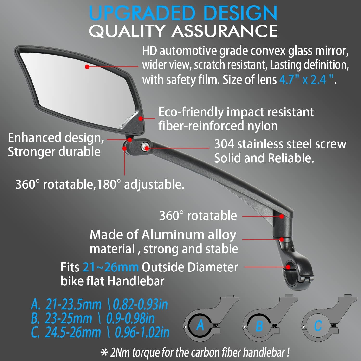Handlebar Bike Mirror, Scratch Resistant Glass Lens, Ajustable and Rotatable Safe Rearview Bicycle Mirror A:Silver Lens for Left - Image 4