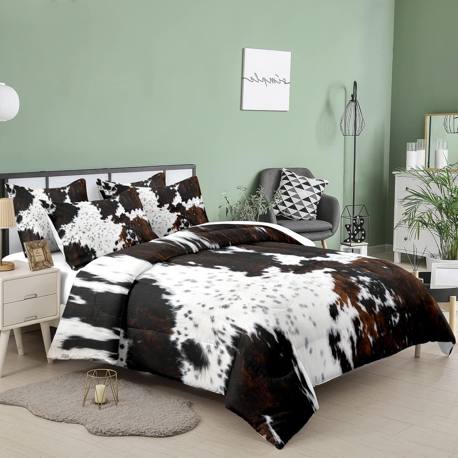 Tailor Shop Black White Cow Print Comforter Set Full, Western Farmhouse Cow Print Bedding in A Bag, Rustic Cowhide Comforter Set with 2 Matching Pillowcases Bedroom Decor… Yh-cow 04 Full - Image 3