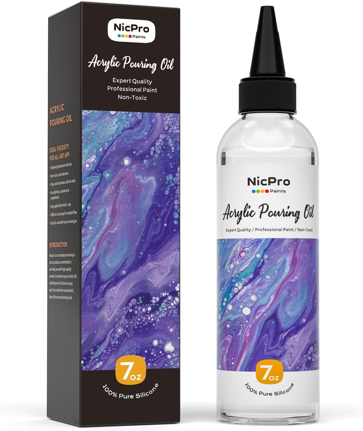 Nicpro 7 Ounce Silicone Pouring Oil for Art, Dramatic Cell Activator for Acrylic Paint Pour, 100% Silicone Medium Compatible with All Painting Acrylic or Watercolor - Image 2