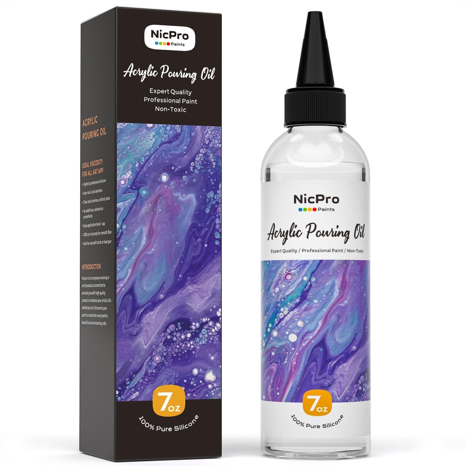 Nicpro 7 Ounce Silicone Pouring Oil for Art, Dramatic Cell Activator for Acrylic Paint Pour, 100% Silicone Medium Compatible with All Painting Acrylic or Watercolor