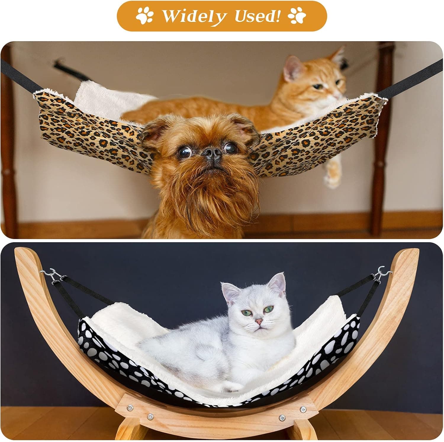 Jetec 2 Pieces Reversible Cat Hanging Hammock Soft Breathable Pet Cage Hammock with Adjustable Straps and Metal Hooks Double Sided Hanging Bed for Small Dogs Rabbits(Leopard and Dot,M) Leopard and Dot M - Image 5
