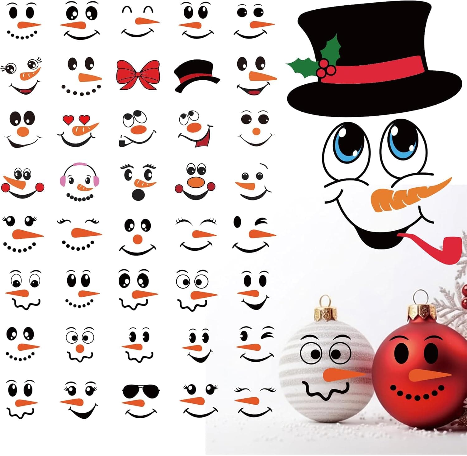 41 PCS Snowman Face Stickers for Crafts Christmas Vinyl Snowman Face Decals for Ornaments Glass Water Bottles Cup Window Wall Christmas Decorations (41Pcs Snowmen Faces) 41Pcs Snowman Face - Image 2