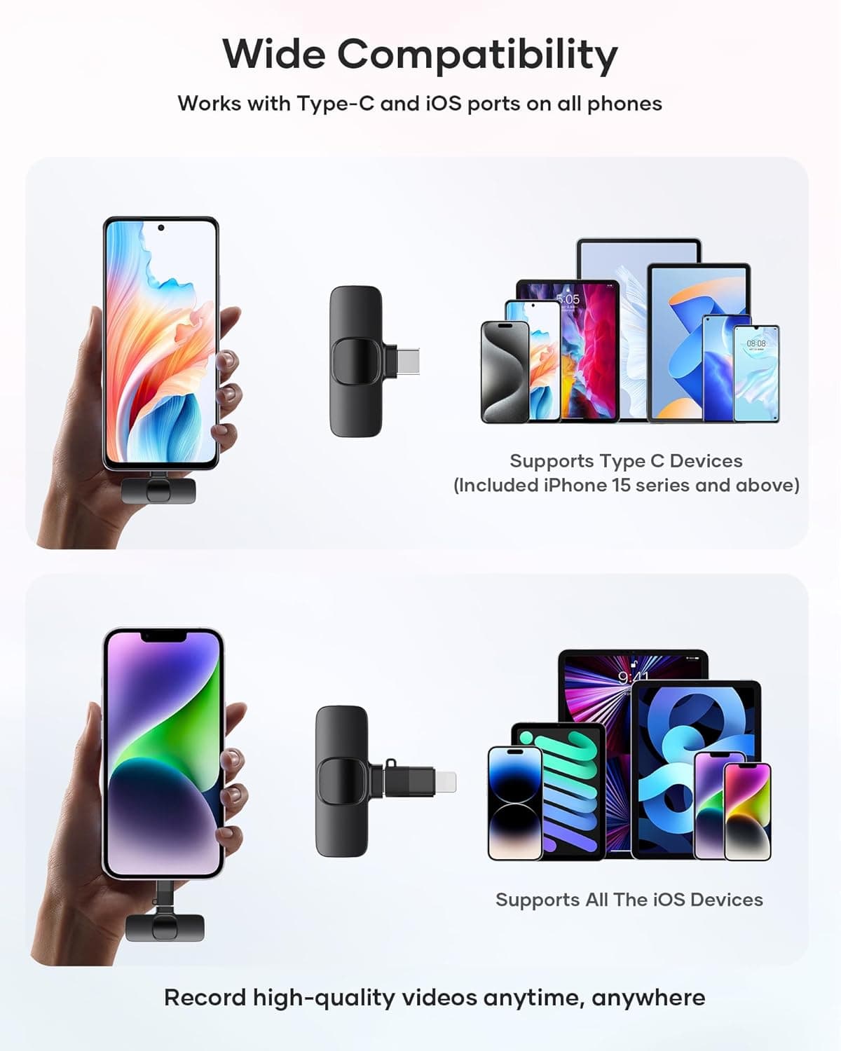 2 Pack Wireless Lavalier Microphone for iPhone iPad and Android Phone, Lapel Mic Plug and Play Wireless Mic Noise Reduction Mini Microphone for Video Recording Interview Podcast Vlog YouTube Tiktok Mic 2 (2 TX + 1 RX) - Image 9