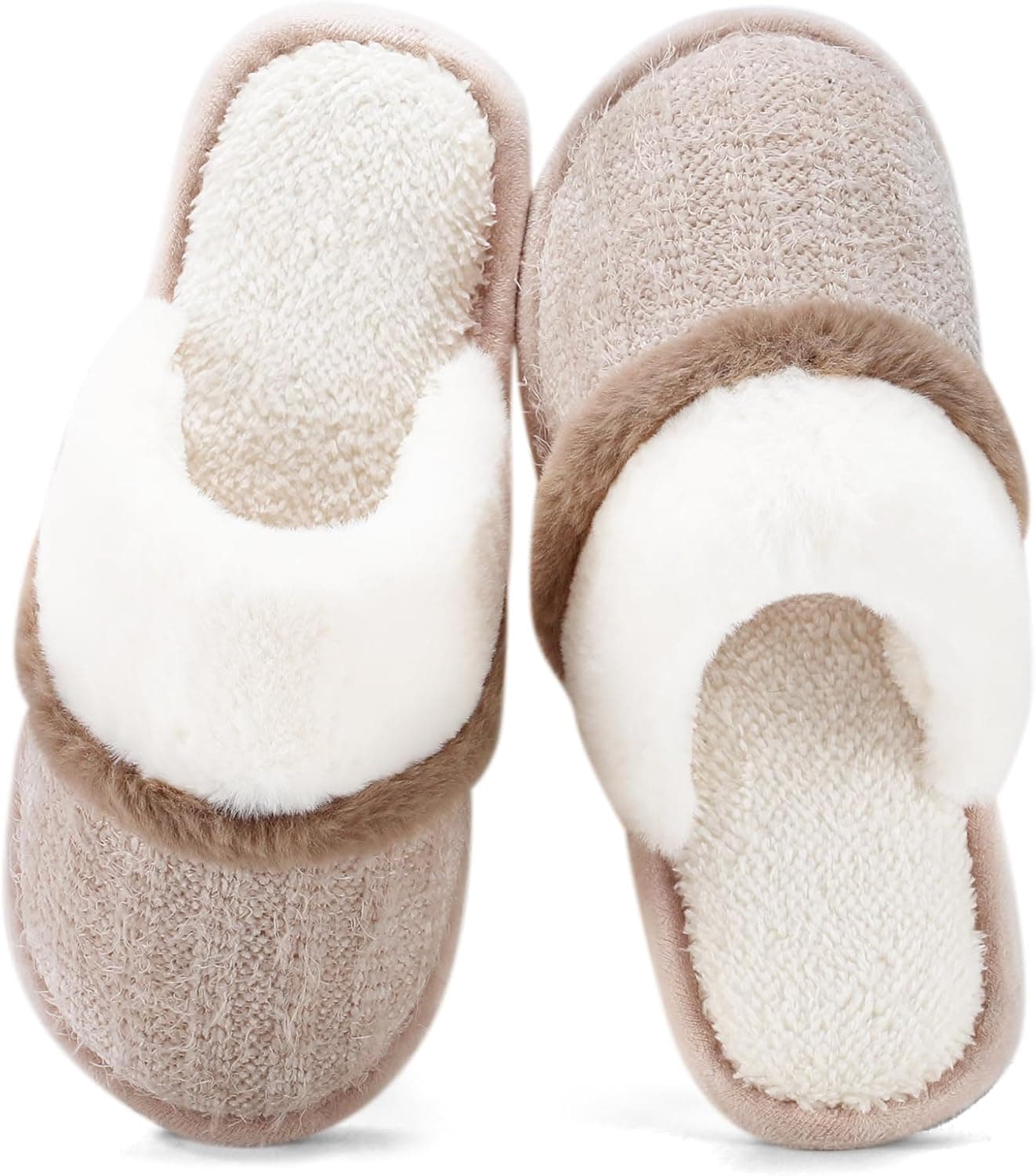 Cozy Slippers for Women Indoor and Outdoor Fuzzy House Shoes with Memory Foam Anti-Skid Sole Gifts for Women Mom Ladies 7-8 Women/5-6 Men Beige - Image 2