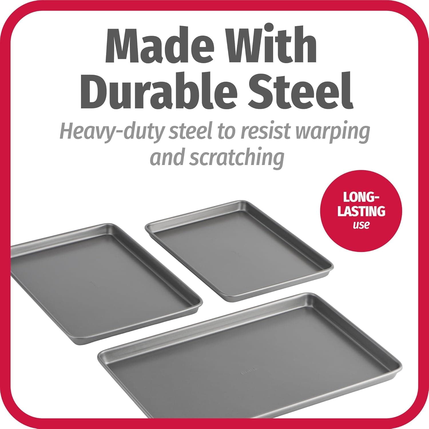 GoodCook Everyday Nonstick Carbon Steel Baking Sheet Set, 3 Pack – Small 13” x 9”, Medium 15” x 10”, Large 17” x 11” – Carbon Steel Cooking Pans, Cookie Sheet Bakeware Set Assorted (3-Piece Set) - Image 7
