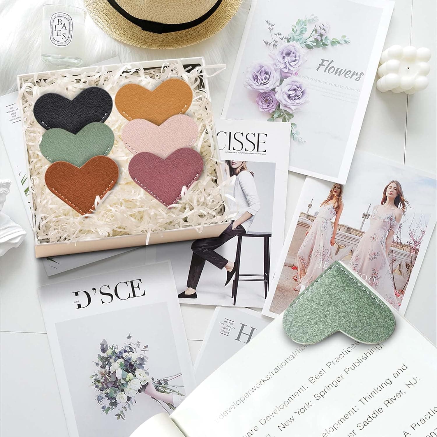 Leather Heart Bookmarks - Winjeto 6 Pieces Cute Corner Page Book Marks for Teachers Students Book Reading Lovers, for School Office Home Supplies (Heart（6pcs）) - Image 5