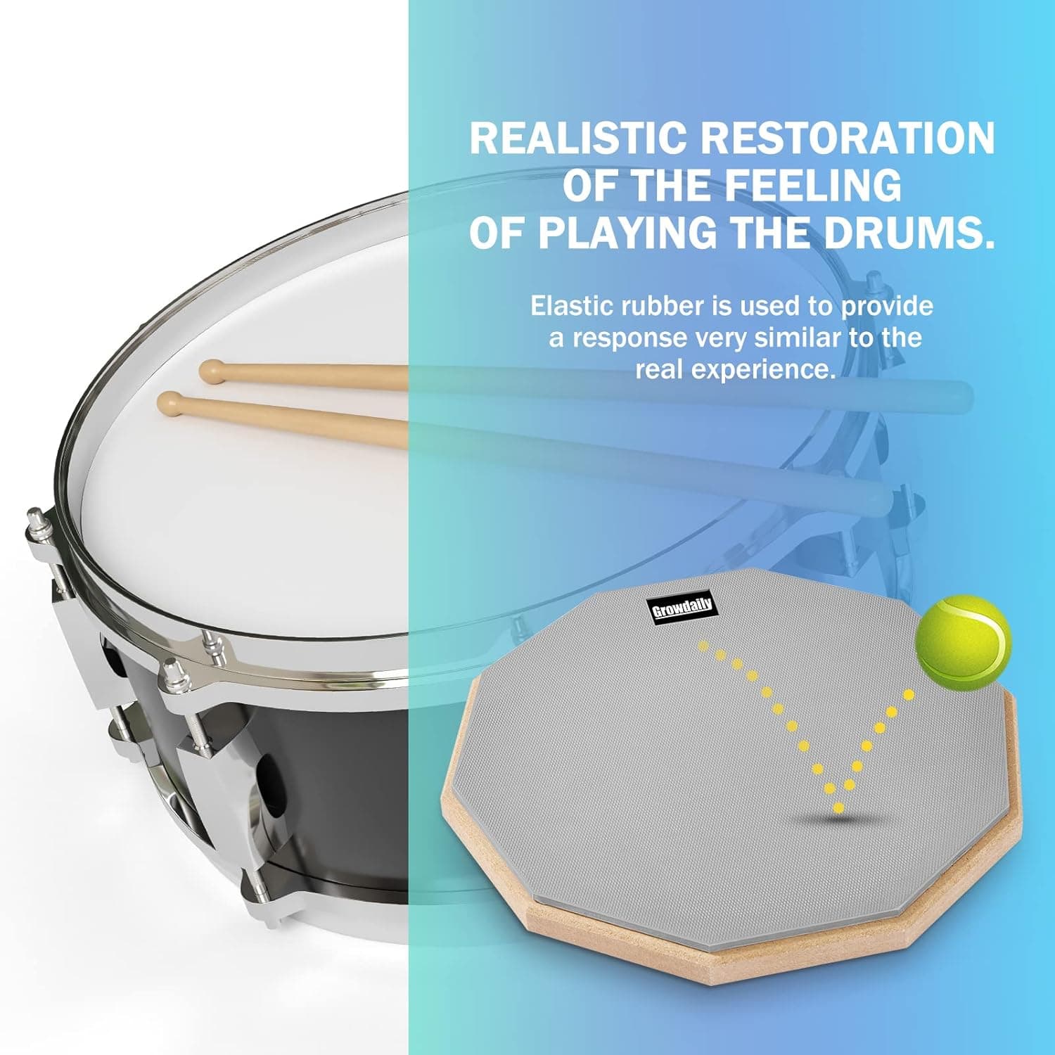 Drum Practice Pad for drumming drum pad and sticks 12 In,Sided With 2 Pairs/4 Maple 5A Drum Sticks & Storage Bag(Gray) - Image 2