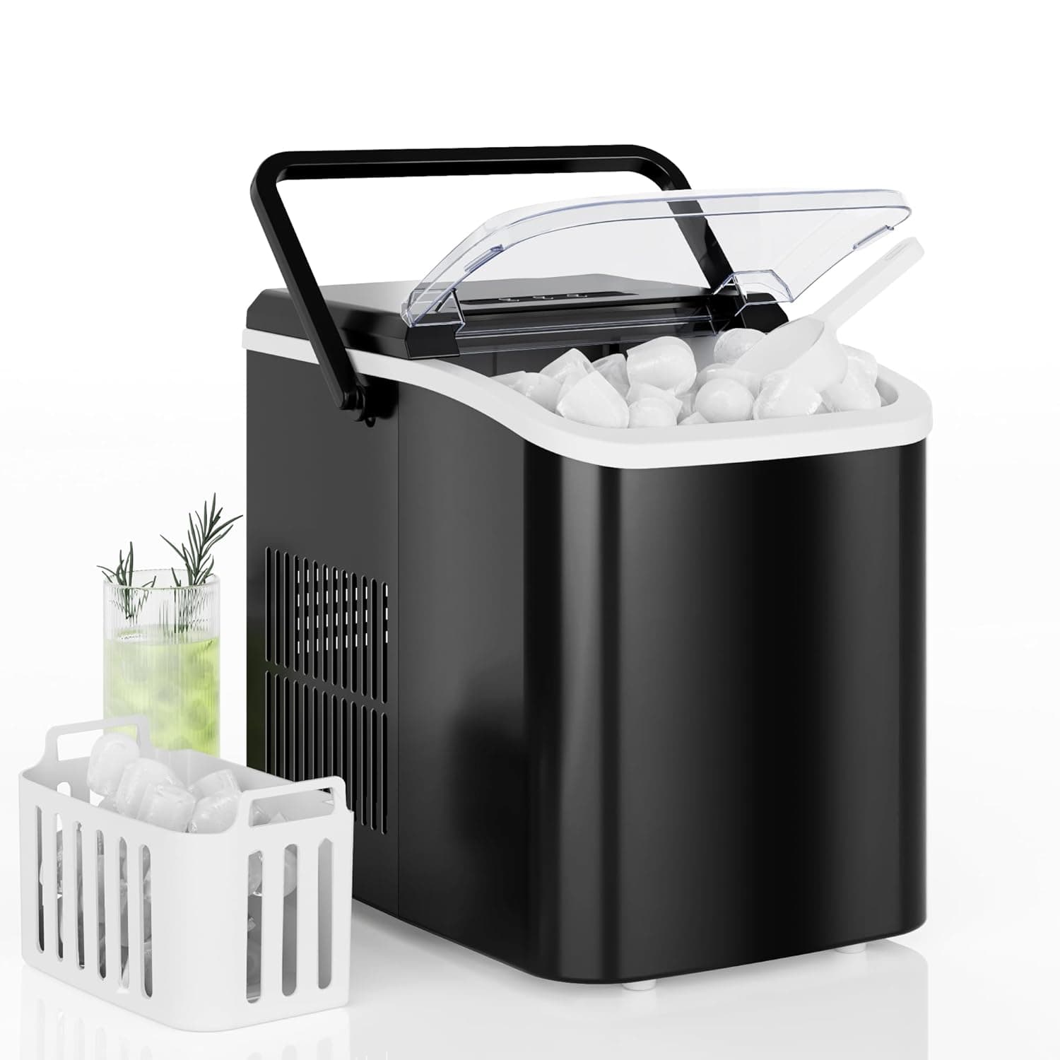 DUMOS Countertop Ice Maker na may Hawakan, 26lbs/24H Portable Ice Machine, 9 Bullet Ice Cubes Handang Sa 6 Mins, Self-Cleaning, Qu - Image 2