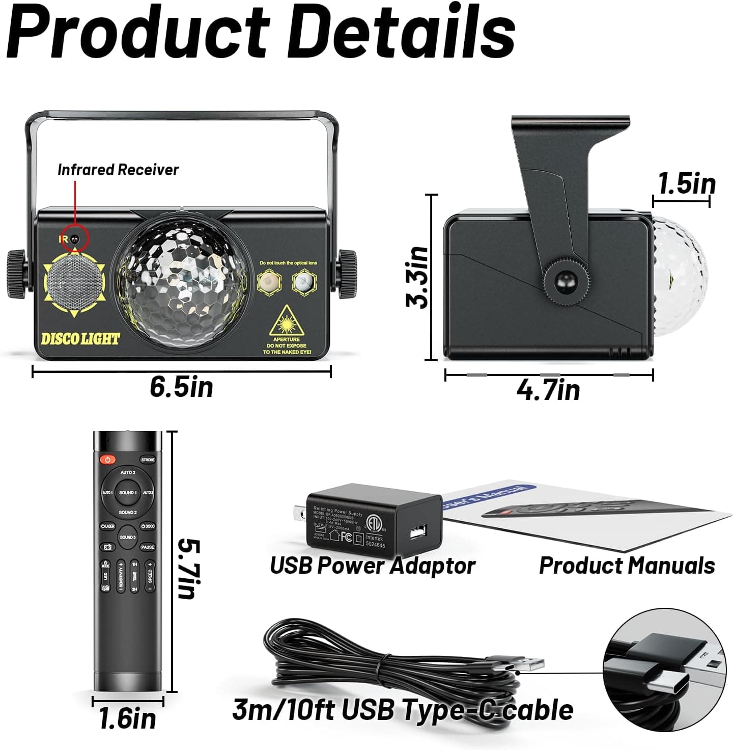 Party Lights, DJ Disco Light Disco Ball Light Sound Activated Strobe Stage Lights for Parties Birthday Christmas Gift Wedding Karaoke KTV Bar Club Pub Dance Home Room Halloween Decorations 1 Plastic - Image 5