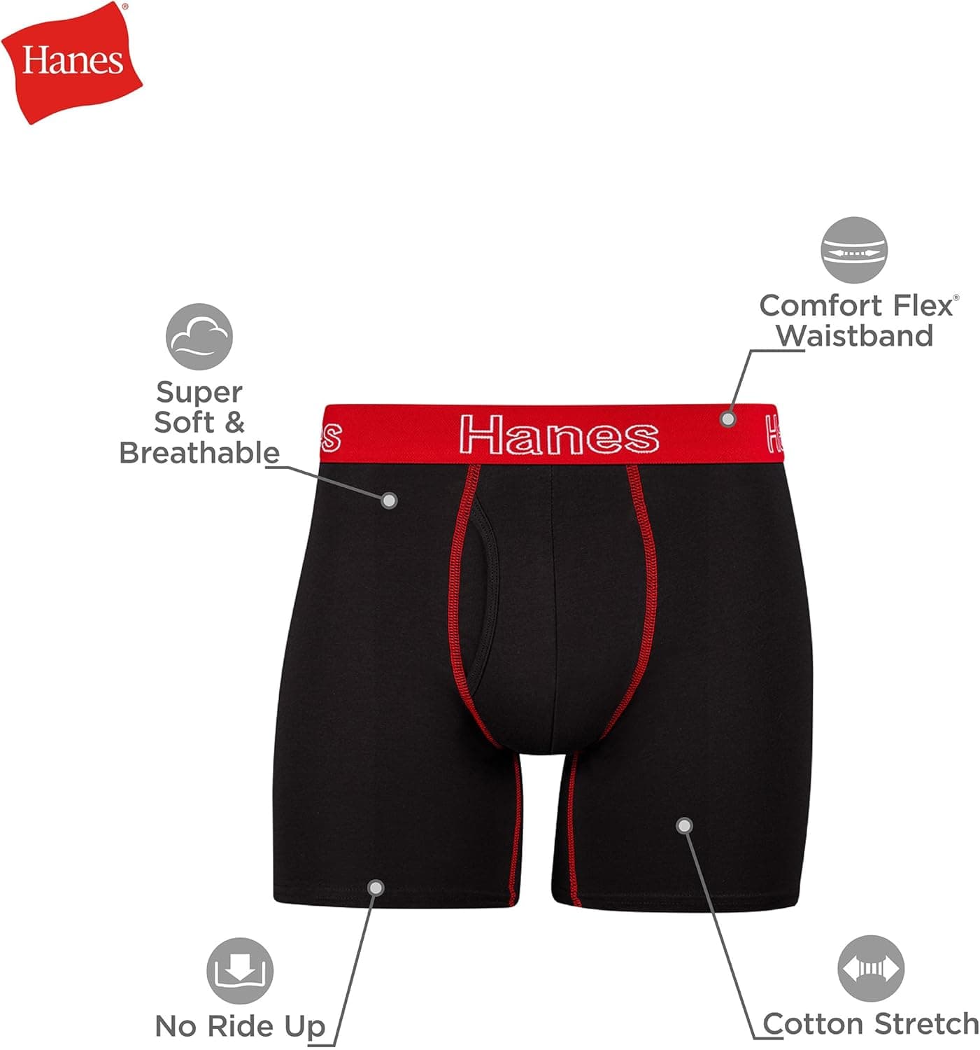 Hanes Men's Underwear, Stretch Cotton Boxer Briefs for Men, Moisture-wicking, Multi-Pack XX-Large Black Color Band - 6 Pack 6 - Image 7