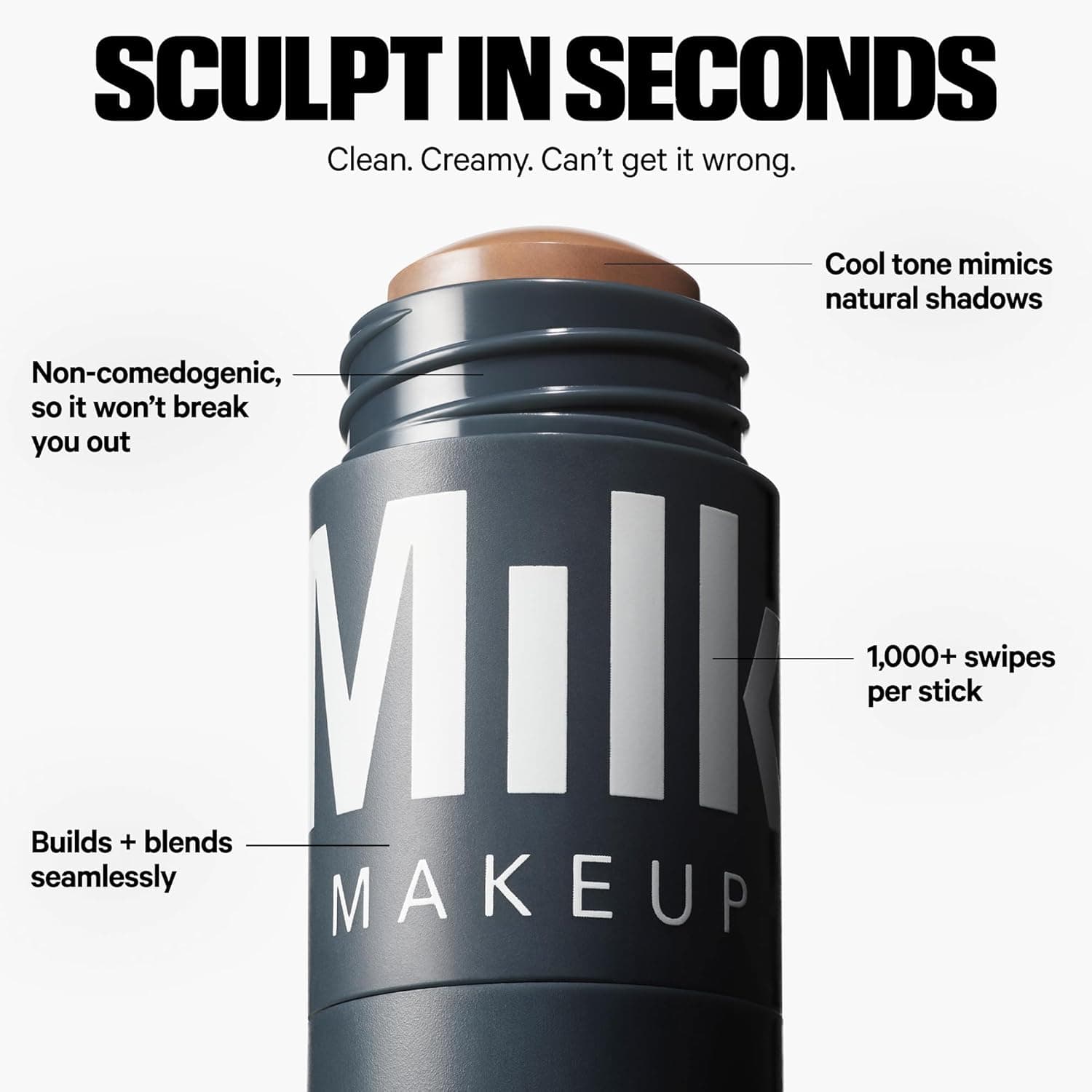 Milk Makeup Sculpt Stick – Cool-Toned Cream Contour Stick Adds Depth, Dimension + Shape for Natural-Looking Shadows – Hydrating, Buildable Formula w/Thyme Extract Toasted - Fair to Light - Image 3
