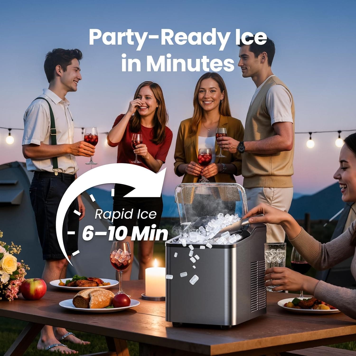 Nugget Ice Maker Countertop, 35lbs/24H Sonic & Chewable Pellet Ice, Quiet Operation, Self-Cleaning Anti-Scale System, Portable Crushed Ice Machine, Premium Stainless Steel, Ice Scoop Black - Image 4