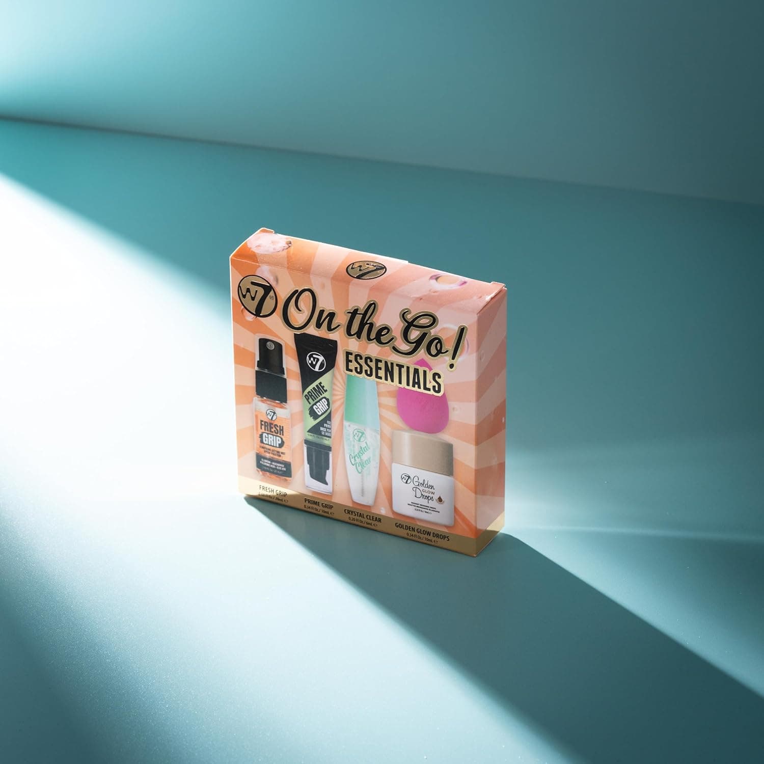 W7 On the Go Essentials Gift Set - Mini Makeup Must-Haves with Primer, Setting Spray, Mascara, Golden Glow Bronzing Drops & Beauty Sponge - Travel or Handbag Size Essentials - Image 4