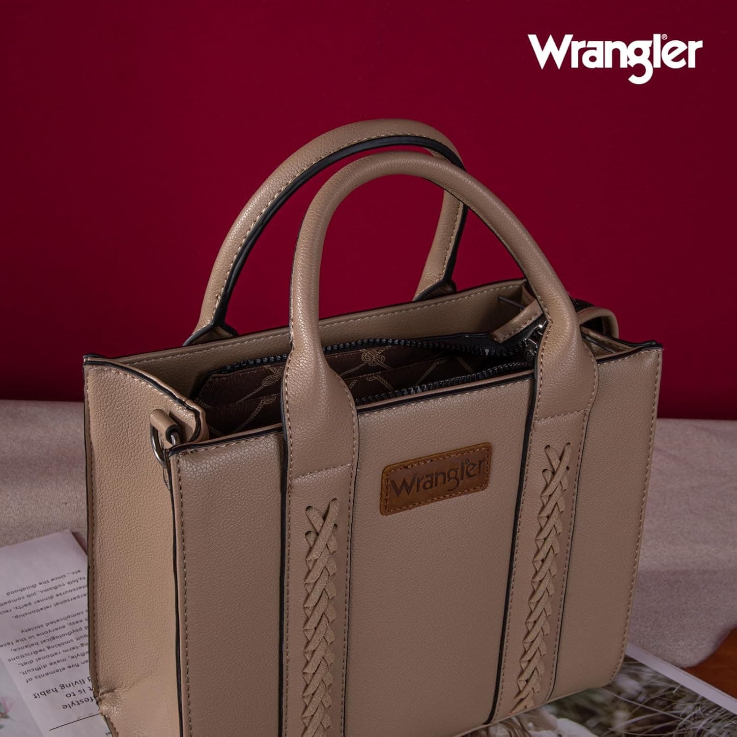 Wrangler Medium Tote Bag for Women Designer Satchel Handbags Top-handle Purses with Strap A-natural-khaki - Image 5