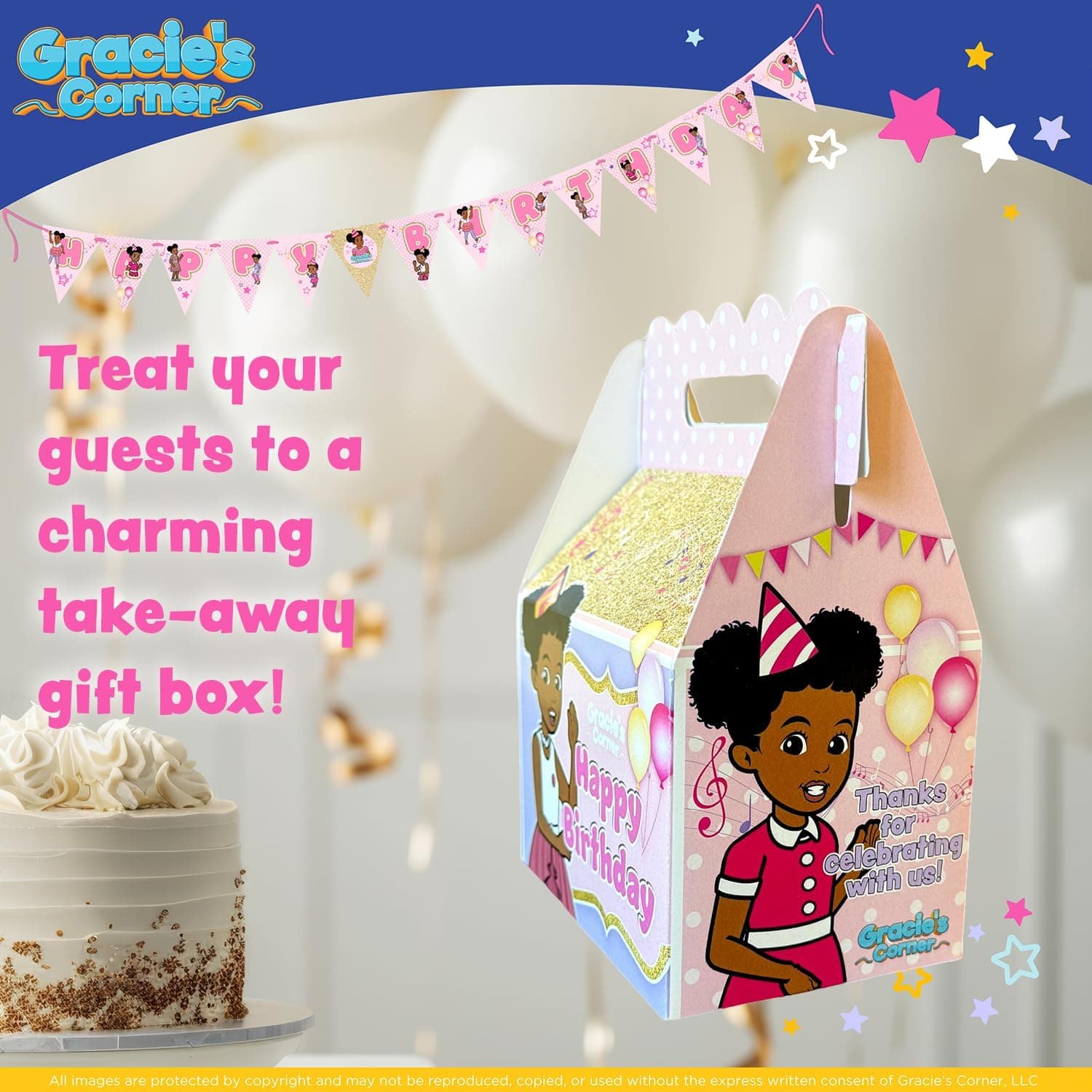 Gracie’s Corner Birthday Party Gable Treat Box, Custom Printed Party Treat Boxes, Party Supplies for Girls’ Birthdays, Baby Showers, and More, Favor Boxes for Party Gifts, and Treats, 8 Count (Pink and Gold) Pink & Gold - Image 4