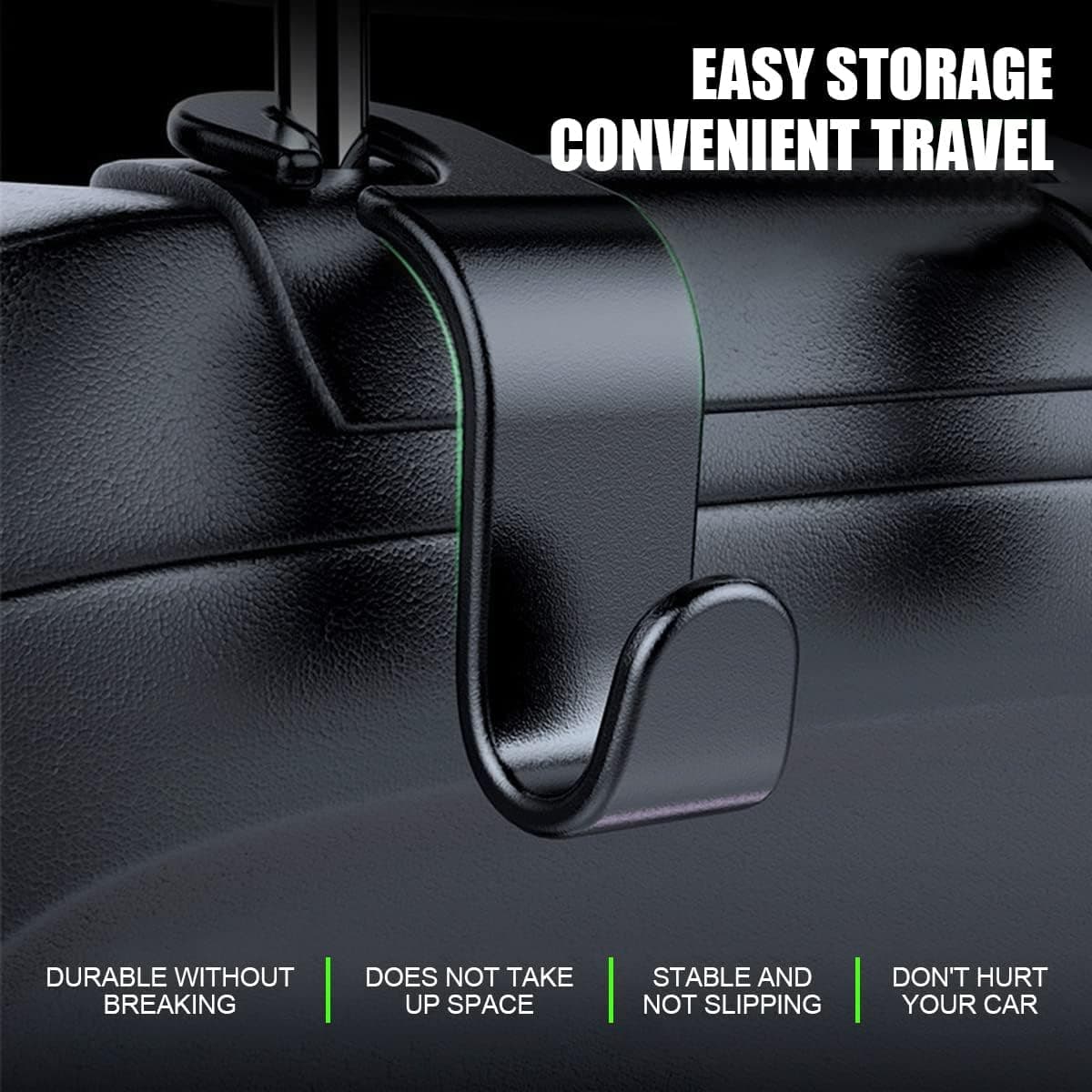 Car Back Seat Headrest Hooks, 4 Pack Black Stylish Back Seat Hanger for Car Handbag Clothes Coats Grocery Bags, Car Interior Accessories (Black2) - Image 5