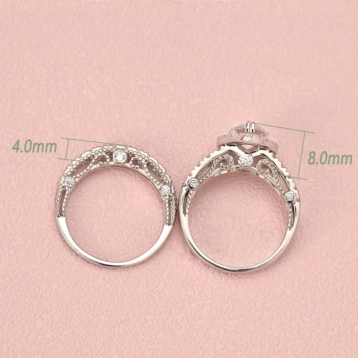 Wuziwen Pear Wedding Engagement Ring Set for Women 925 Sterling Silver Cubic Zirconia Silver 7 - Image 7