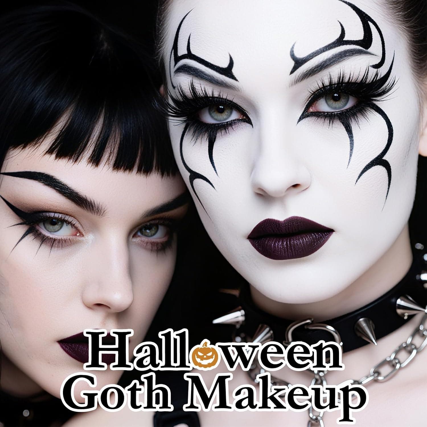 Halloween Goth SFX Makeup Kit, Complete Gothic Makeup Set Include White Liquid Foundation, Eyeliner, Setting Powder, Eyeshadow & Black Lipstick for Halloween Cosplay, Carnival, Theater - Image 9
