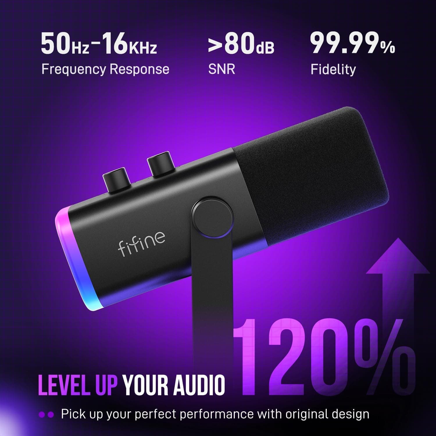 FIFINE USB/XLR Dynamic Microphone for Podcast Recording, PC Computer Gaming Streaming Mic with RGB Light, Mute Button, Headphones Jack, Desktop Stand, Vocal Mic for Singing YouTube-AmpliGame AM8 Black - Image 4