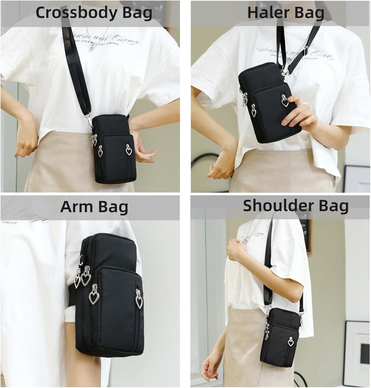 JANKS Small Crossbody Bag for Women - Mini Phone Purses with Crossbody Strap and Wallet - Nylon Arm Bag A-black - Image 9