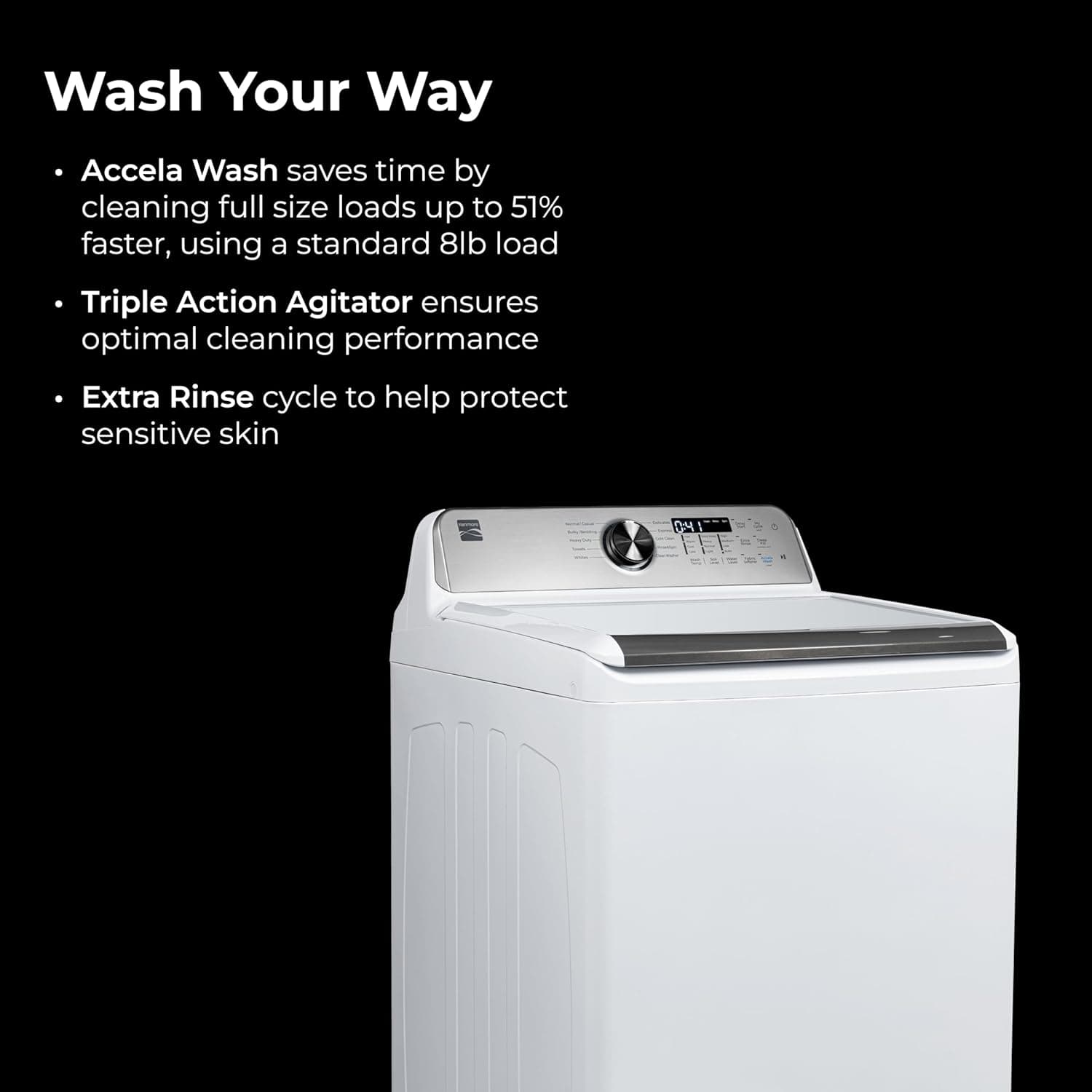 Kenmore 4.4 cu. ft. Top Load Washer with Triple Action Agitator for Tough Dirt & Stains-Reduce Laundry Time with Accela and Express Wash-LED, White - Image 4