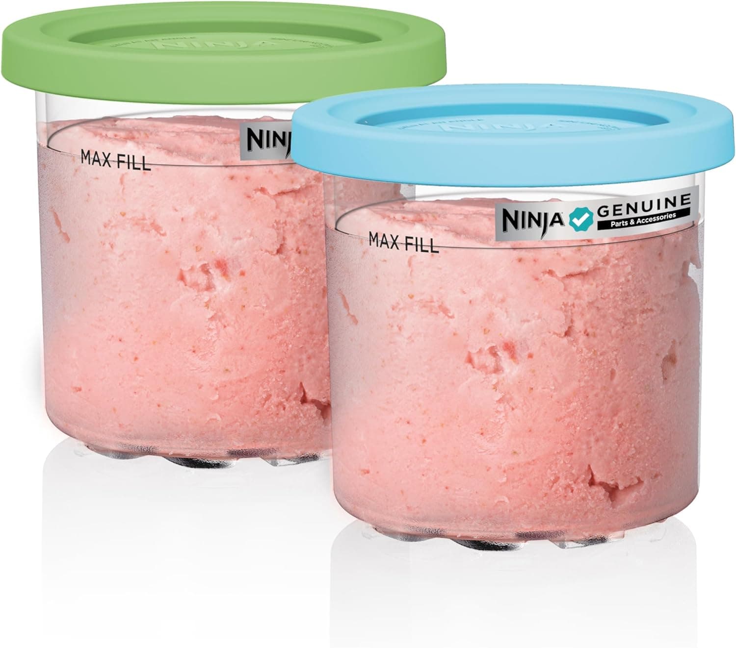 Ninja CREAMi Pints 2 Pack, Compatible with NC299AMZ & NC300s Series CREAMi Ice Cream Makers, Genuine Ninja Pint, BPA-Free & Dishwasher Safe, Color Lids, 1 Pint Each, Clear/Lime/Aqua, XSKPLID2CD - Image 2
